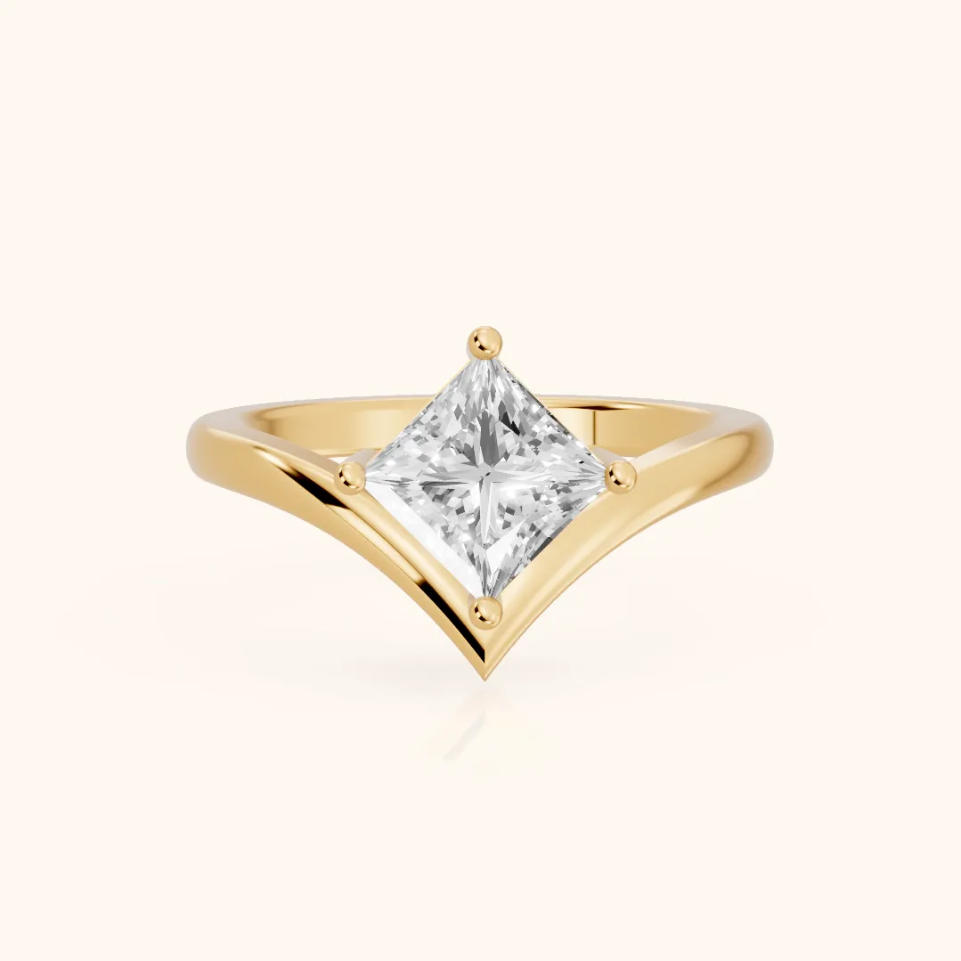 Evelyn Chevron Solitaire Princess Diamond Engagement Ring in Yellow Gold — view 2