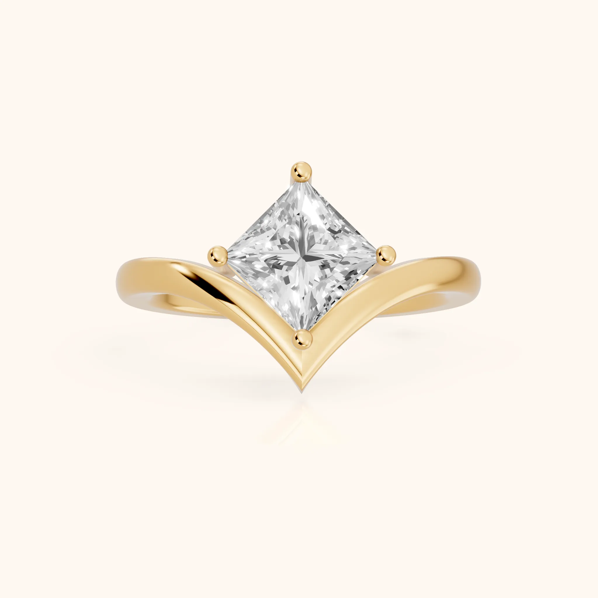 Evelyn Chevron Solitaire Princess Diamond Engagement Ring in Yellow Gold — view 1