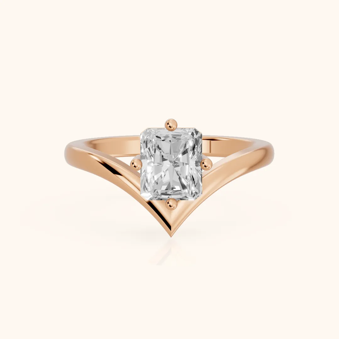 Bague de Fiançailles Evelyn Solitaire Chevron Diamant Radiant en Or Rose