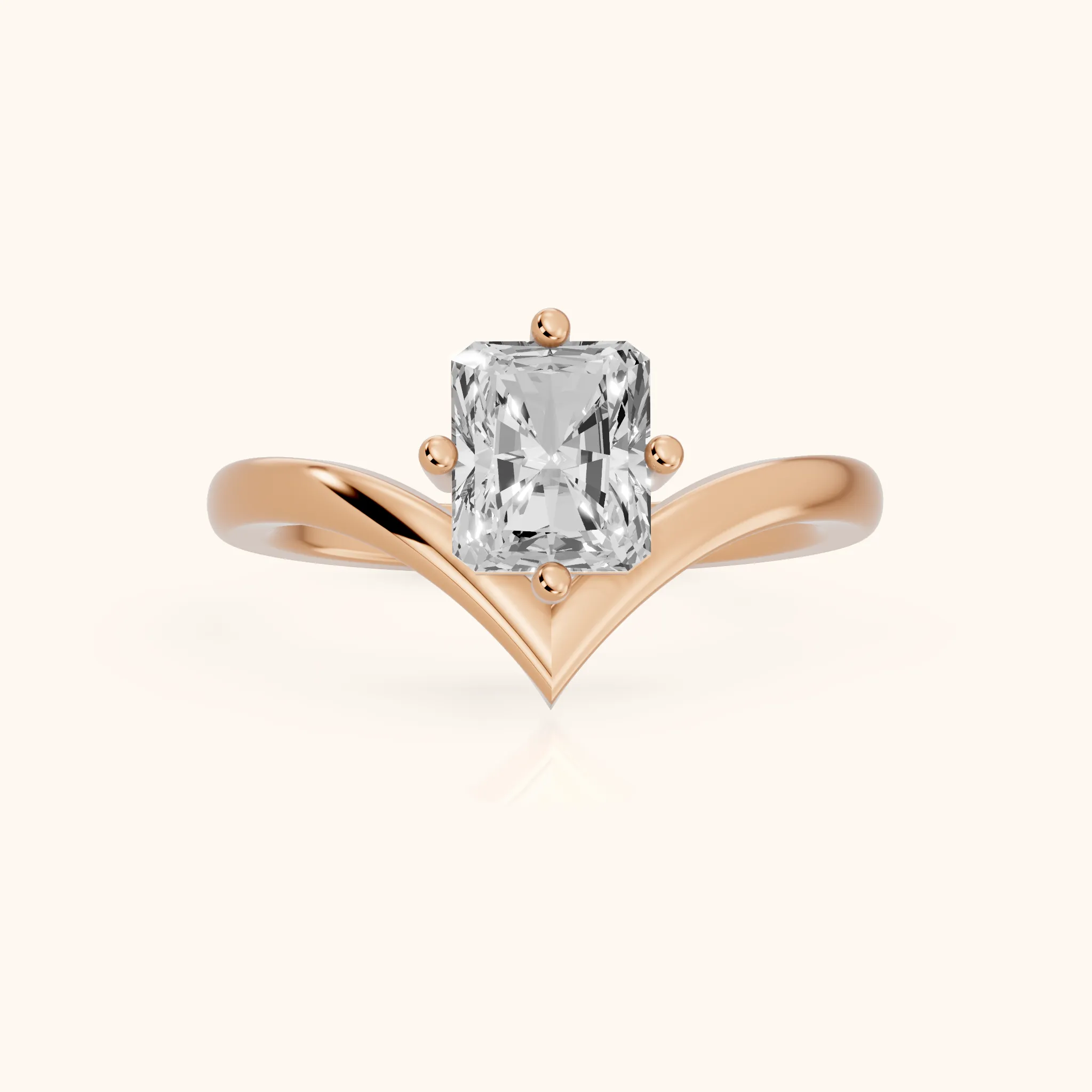 Evelyn Chevron Solitaire Radiant Diamond Engagement Ring in Rose Gold — view 1