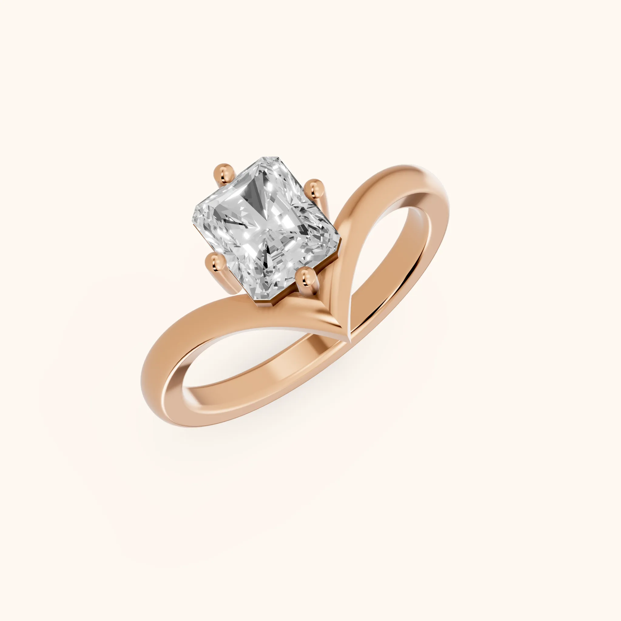 Bague de Fiançailles Evelyn Solitaire Chevron Diamant Radiant en Or Rose