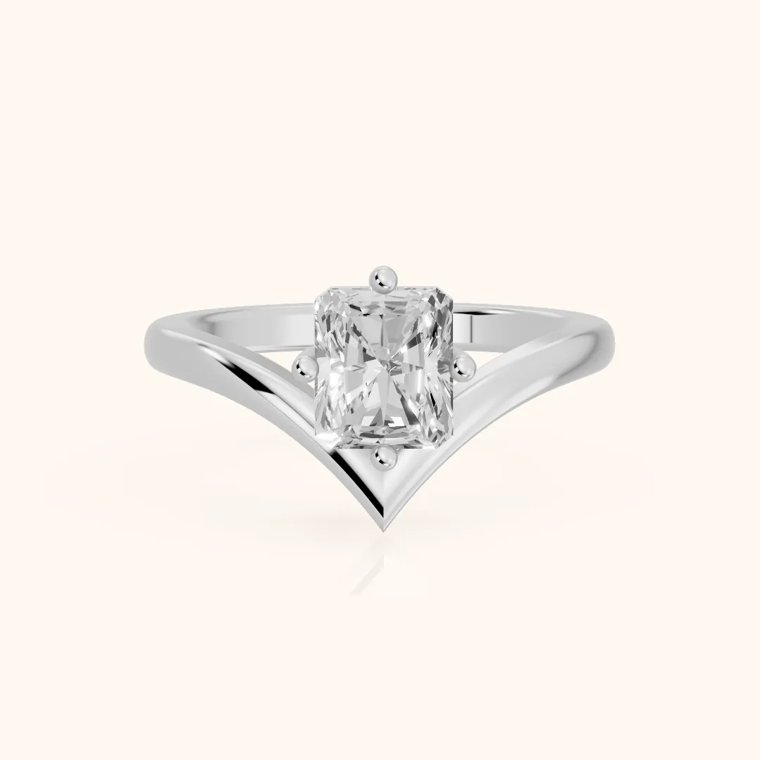 Evelyn Chevron Solitaire Radiant Diamond Engagement Ring in White Gold