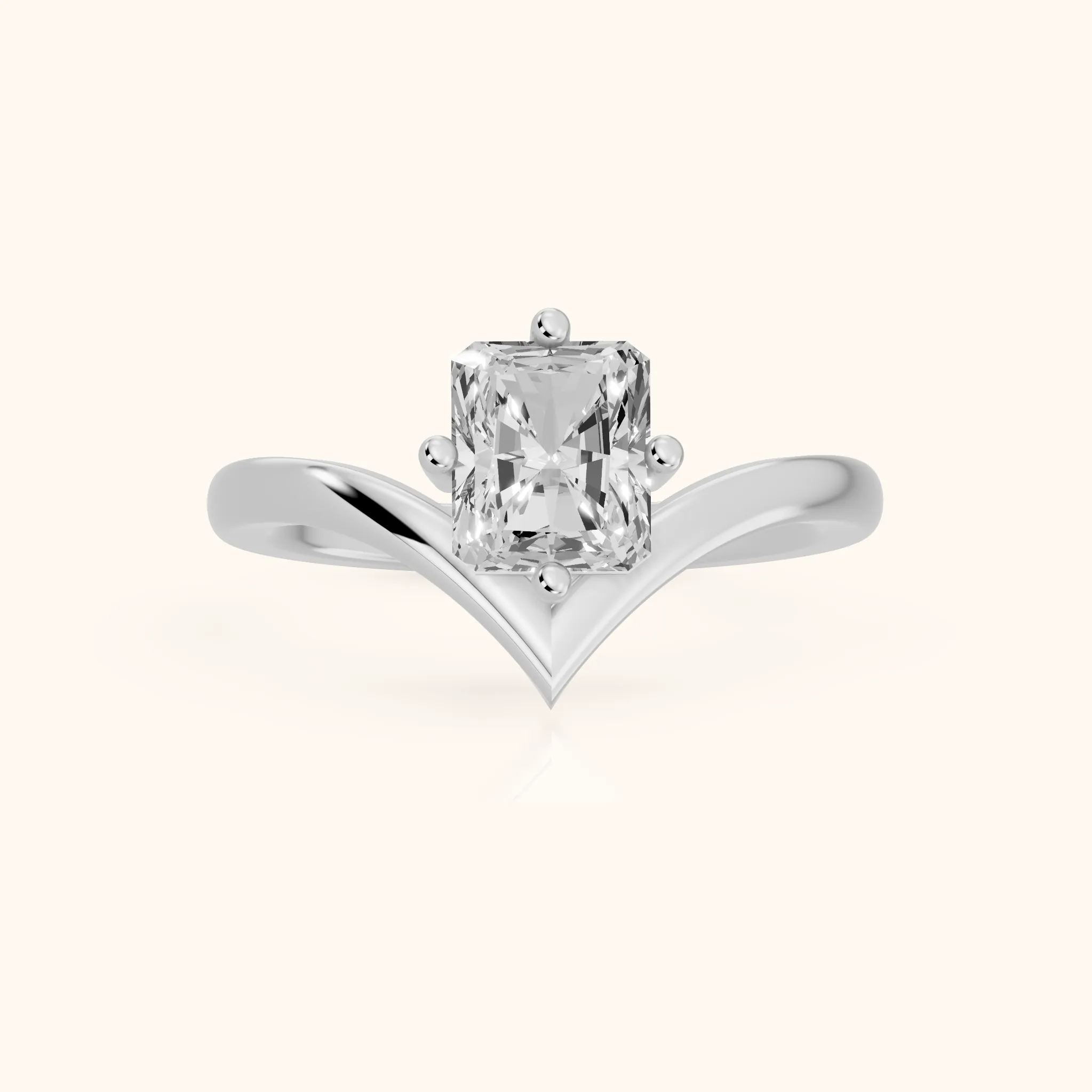 Evelyn Chevron Solitaire Radiant Diamond Engagement Ring in White Gold — view 1
