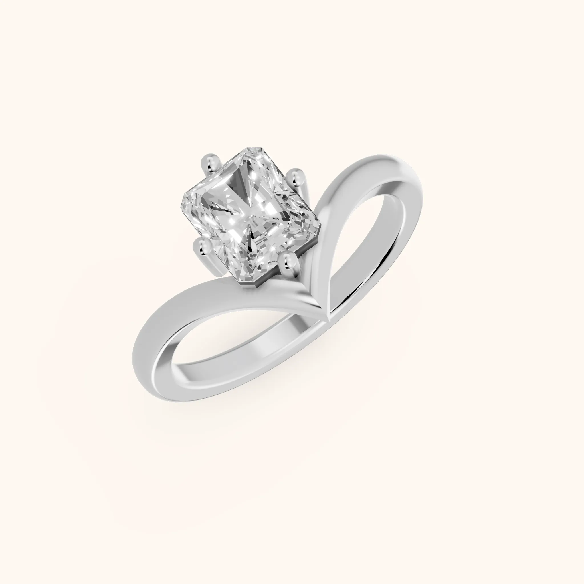 Evelyn Chevron Solitaire Radiant Diamond Engagement Ring in White Gold