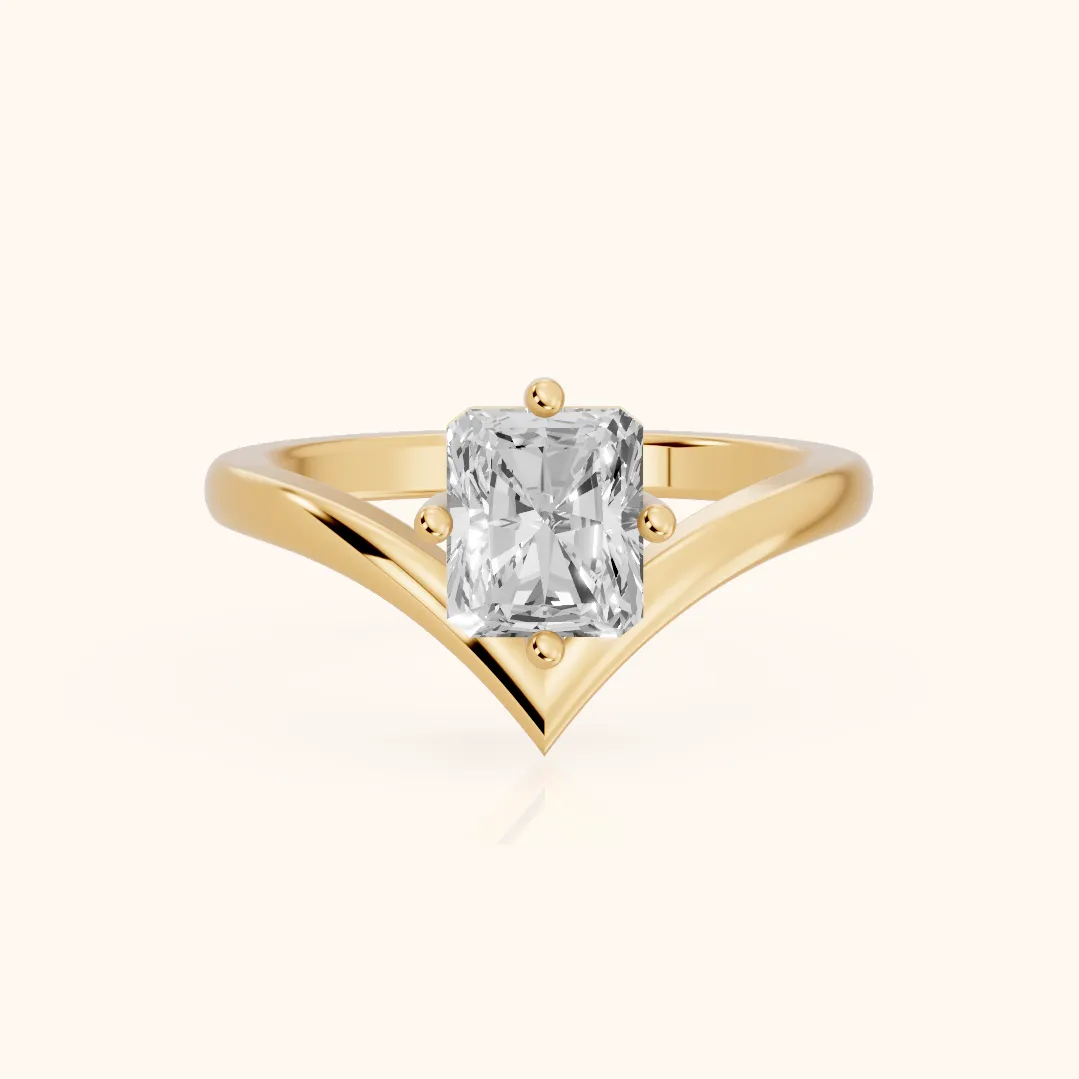 Evelyn Chevron Solitaire Radiant Diamond Engagement Ring in Yellow Gold — view 2