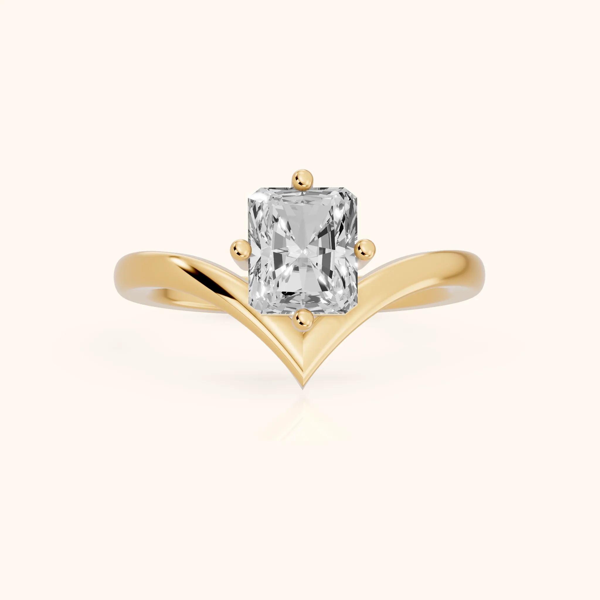 Evelyn Chevron Solitaire Radiant Diamond Engagement Ring in Yellow Gold — view 1