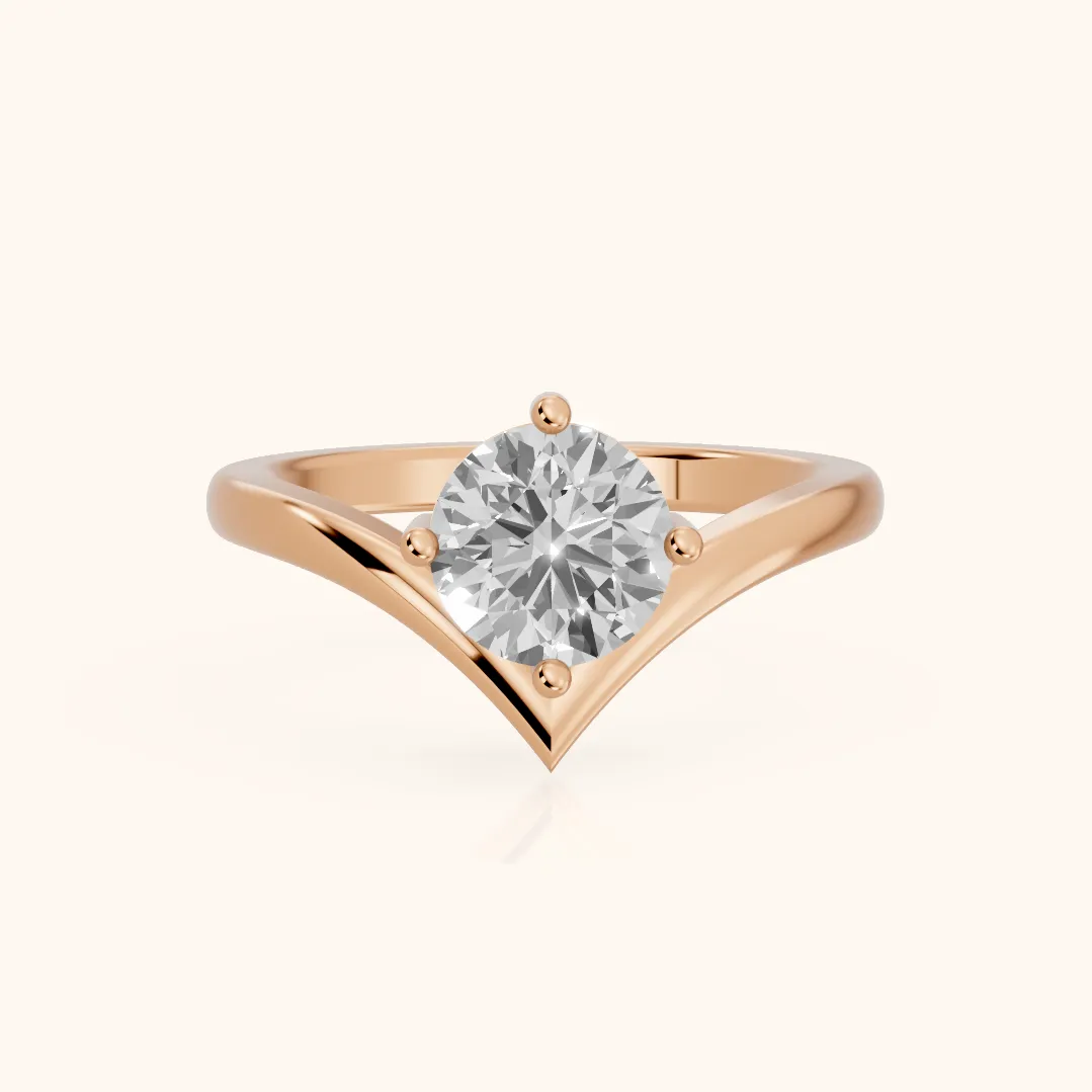 Bague de fiançailles Evelyn Chevron Solitaire avec diamant rond en or rose