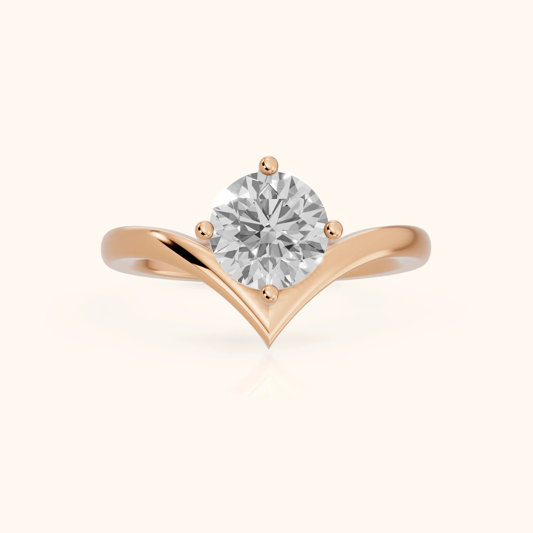 Evelyn Chevron Solitaire Round Diamond Engagement Ring in Rose Gold — view 1