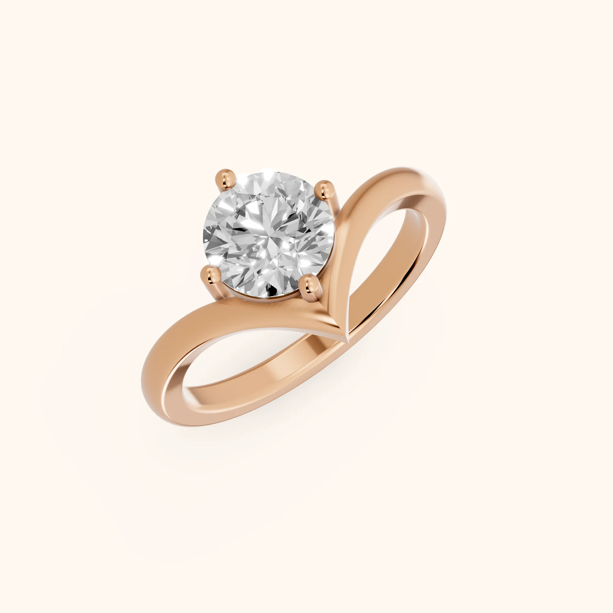 Bague de fiançailles Evelyn Chevron Solitaire avec diamant rond en or rose