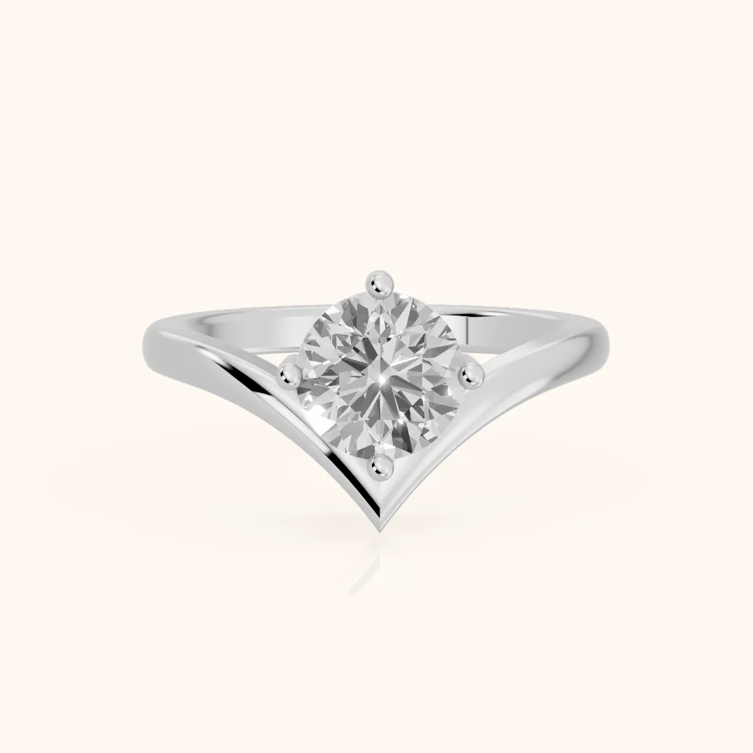 Evelyn Chevron Solitaire Round Diamond Engagement Ring in Platinum