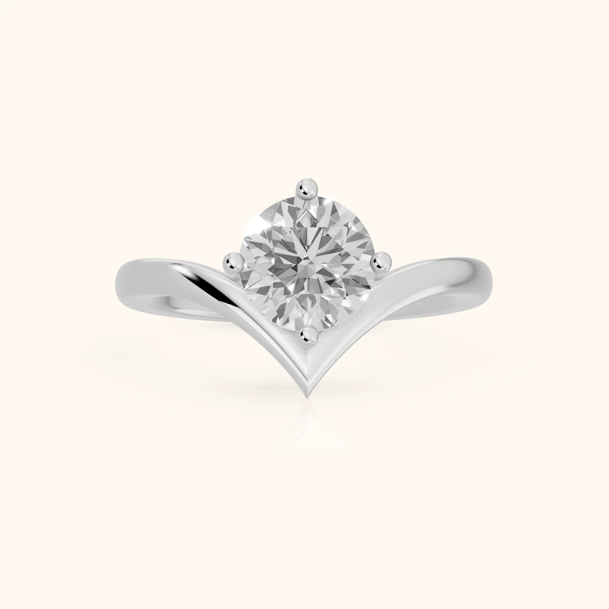 Evelyn Chevron Solitaire Round Diamond Engagement Ring in White Gold — view 1
