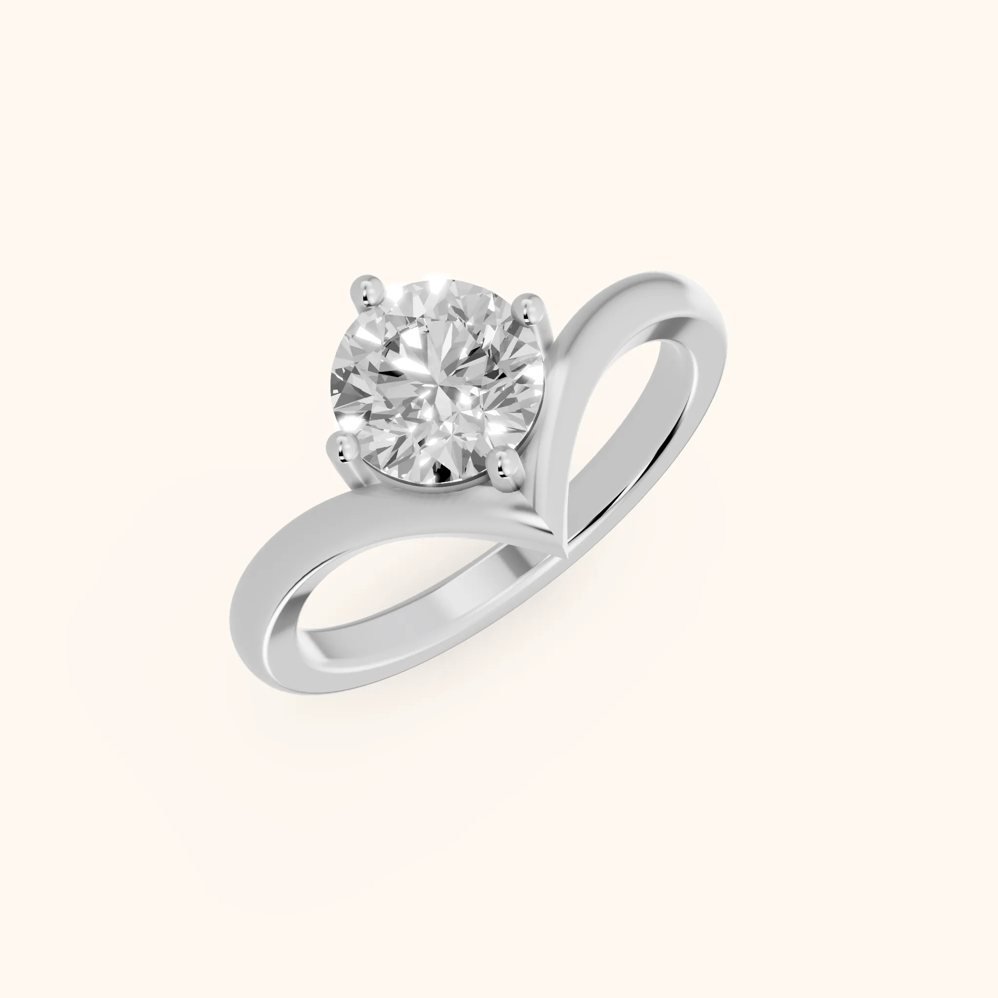 Evelyn Chevron Solitaire Round Diamond Engagement Ring in Platinum