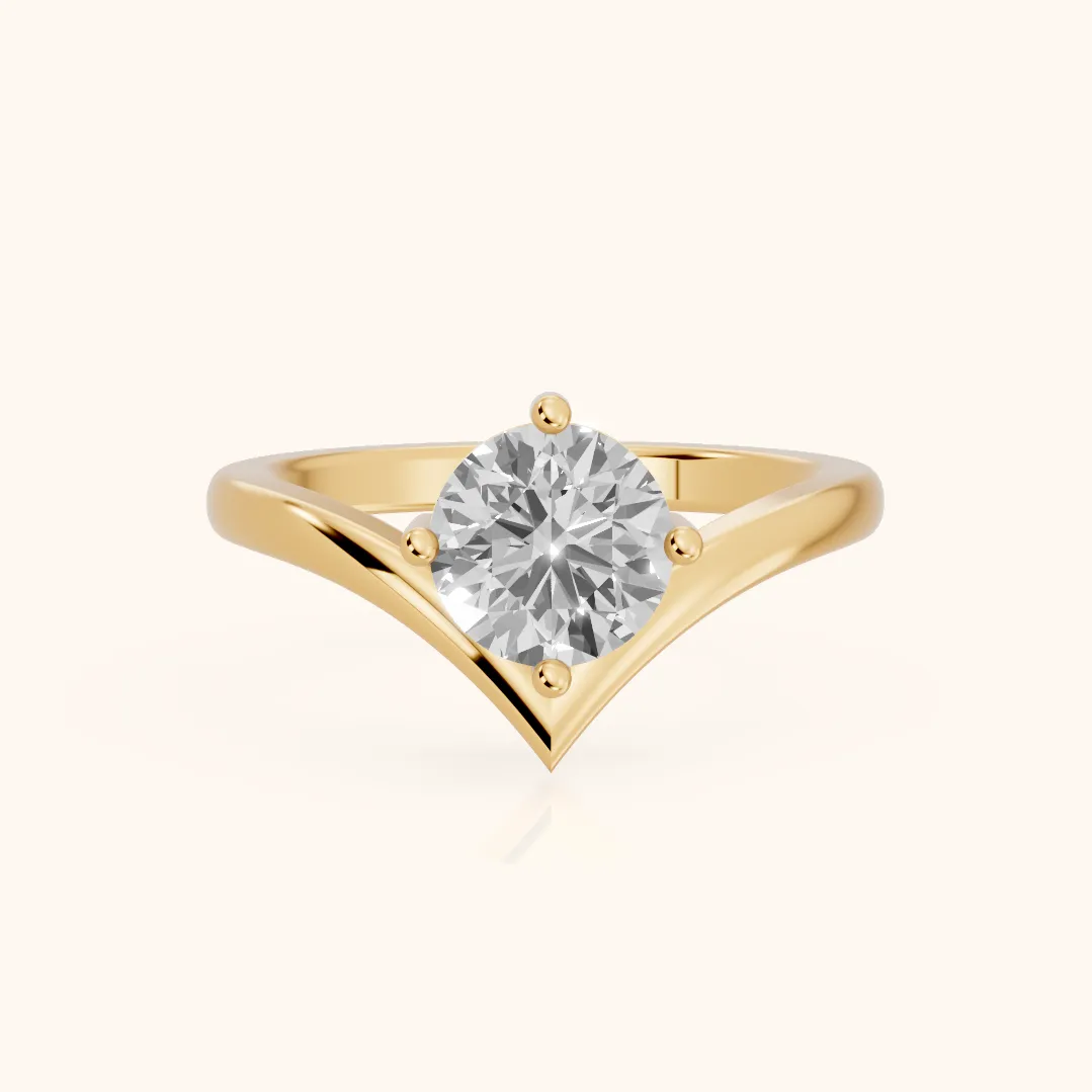 Evelyn Chevron Solitaire Round Diamond Engagement Ring in Yellow Gold — view 2