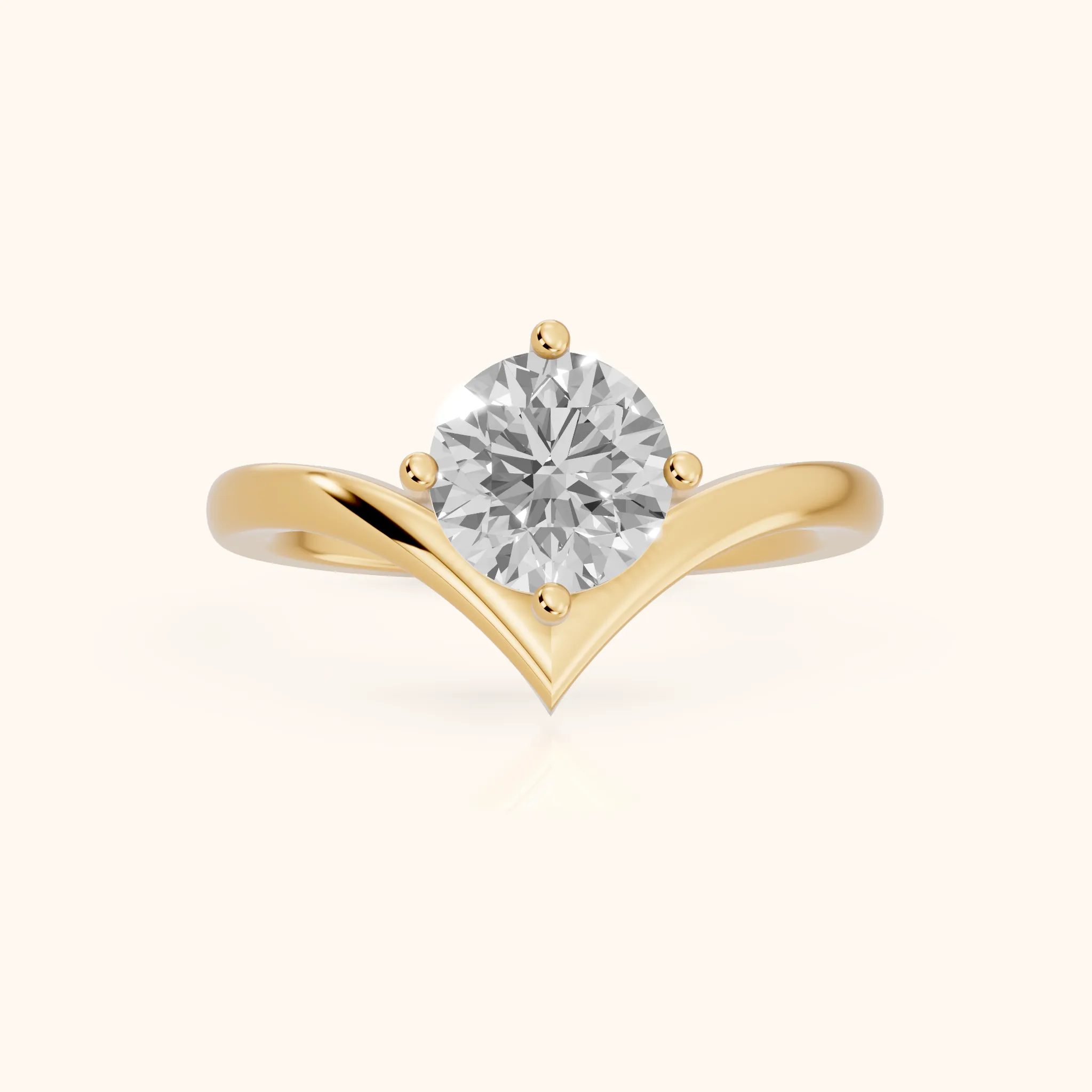 Evelyn Chevron Solitaire Round Diamond Engagement Ring in Yellow Gold — view 1