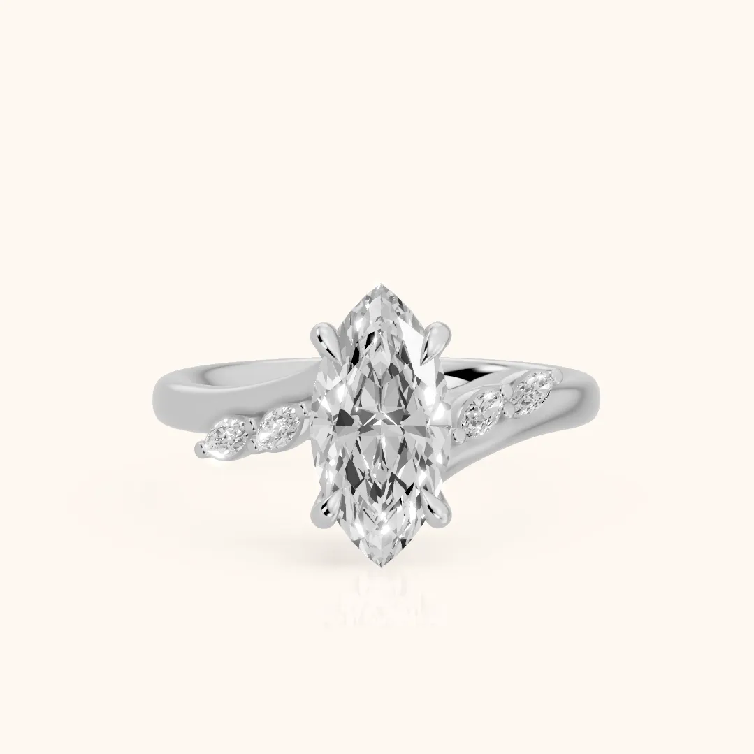Flora Twist Side Stone Marquise Diamond Engagement Ring in Platinum