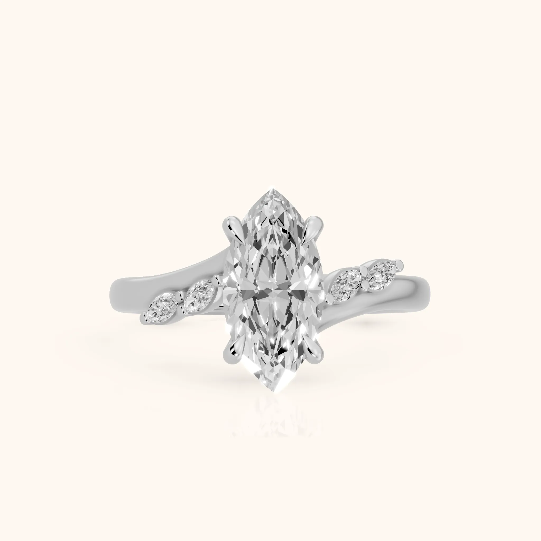 Flora Twist Side Stone Marquise Diamond Engagement Ring in Platinum — view 1