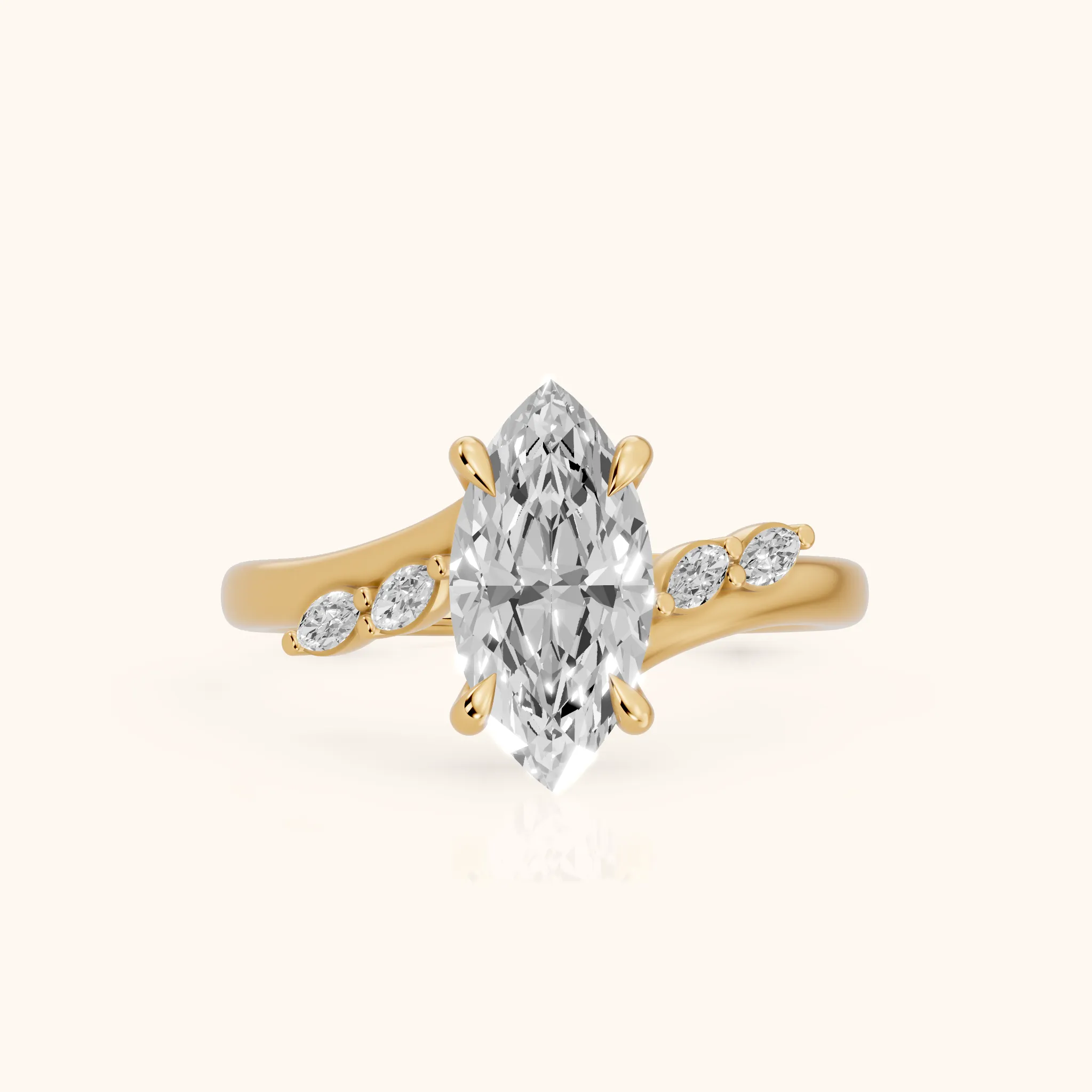 Flora Twist Side Stone Marquise Diamond Engagement Ring in Yellow Gold — view 1