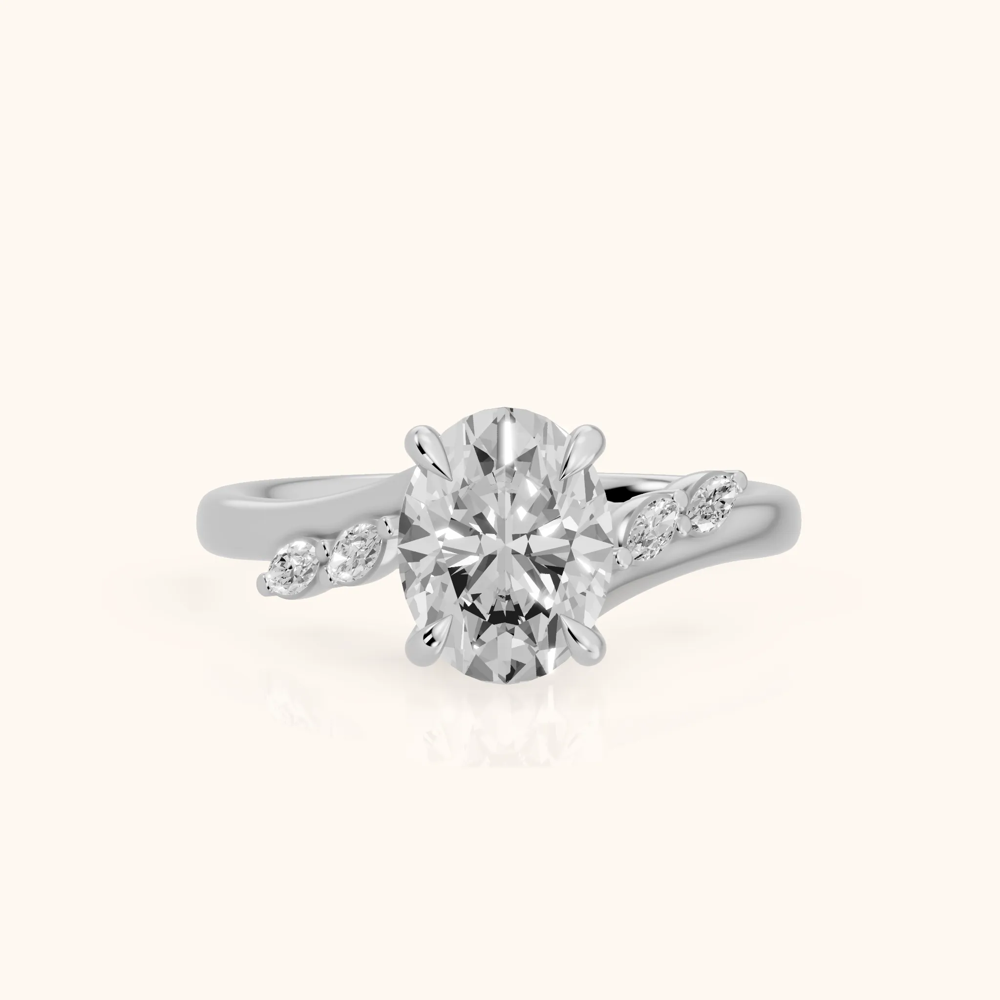 Flora Twist Side Stone Oval Diamond Engagement Ring in Platinum — view 1