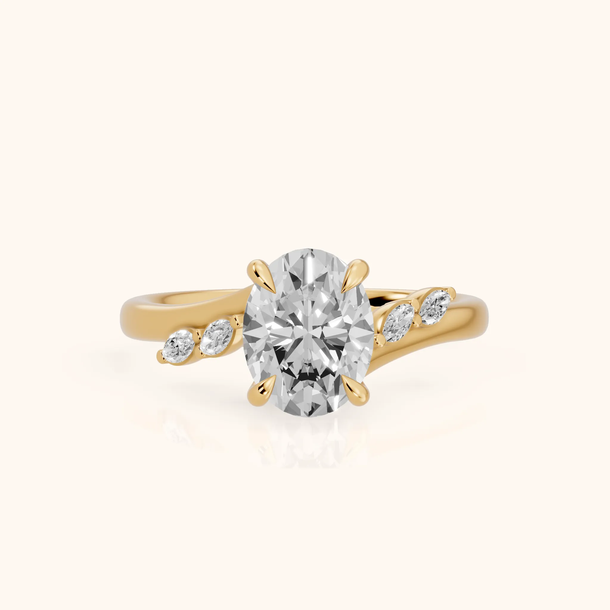 Flora Twist Side Stone Oval Diamond Engagement Ring in Yellow Gold — view 1