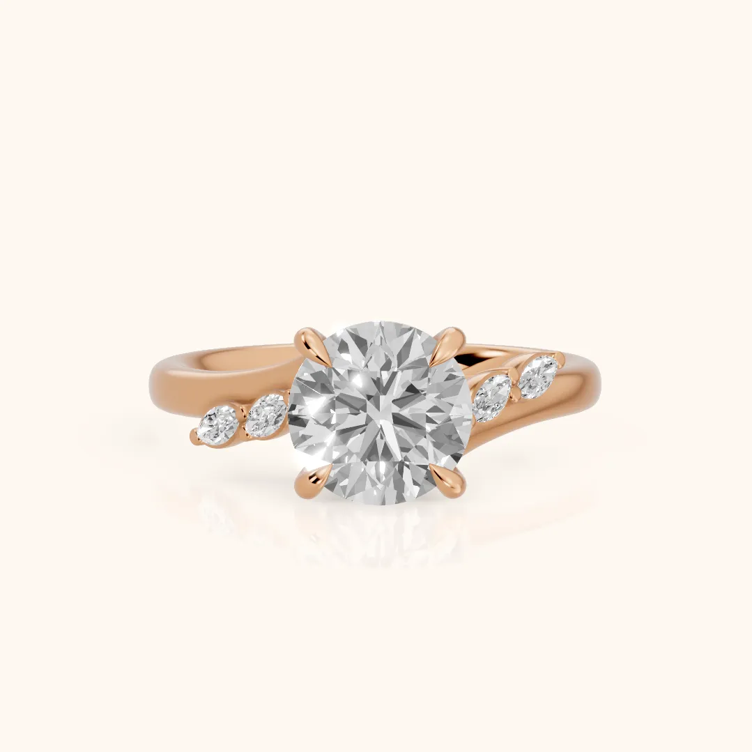Flora Twist Side Stone Round Diamond Engagement Ring in Rose Gold