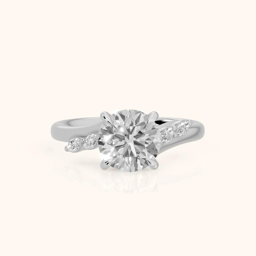 Flora Twist Side Stone Round Diamond Engagement Ring in Silver