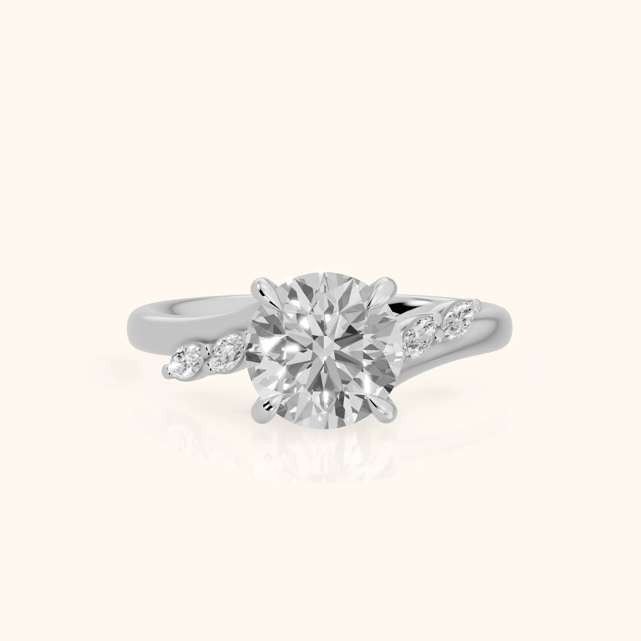Flora Twist Side Stone Round Diamond Engagement Ring in Platinum — view 1