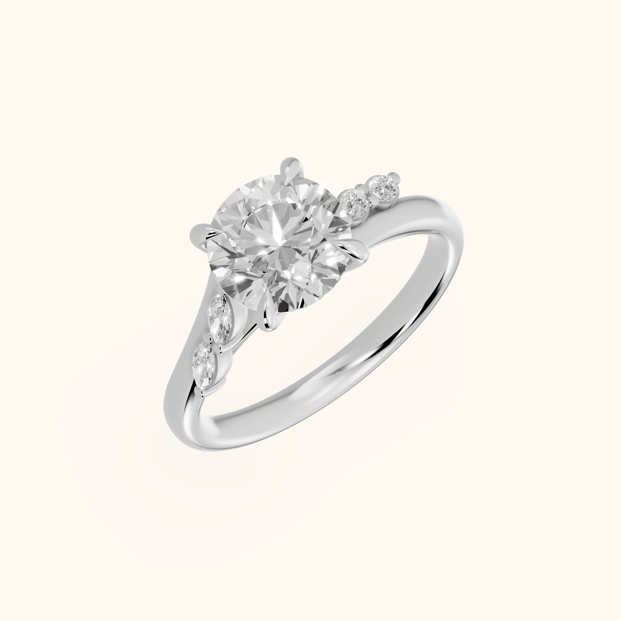 Flora Twist Side Stone Round Diamond Engagement Ring in Silver