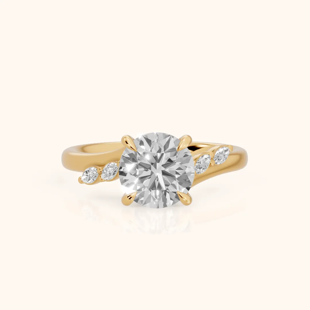 Flora Twist Side Stone Round Diamond Engagement Ring in Yellow Gold