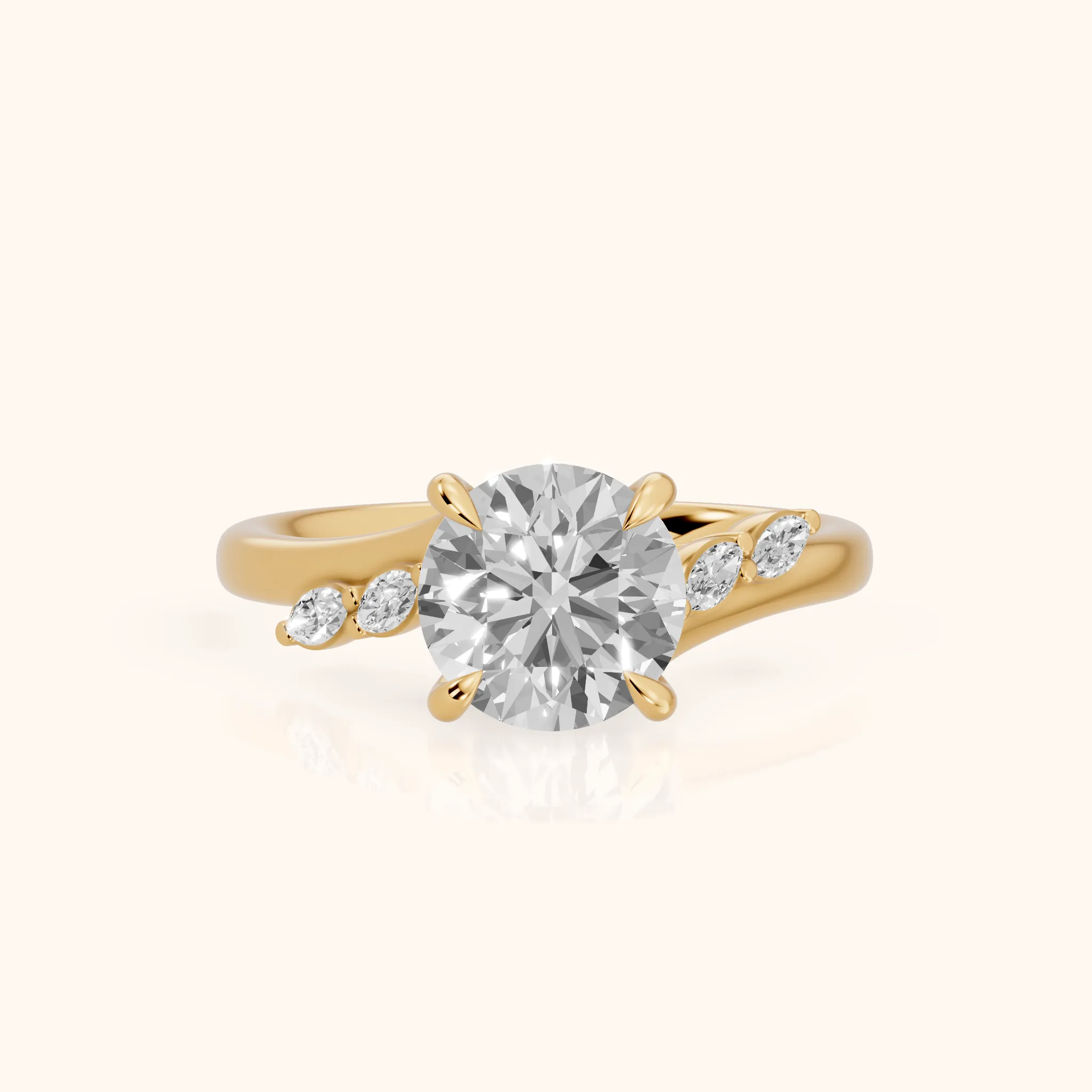 Flora Twist Side Stone Round Diamond Engagement Ring in Yellow Gold — view 1