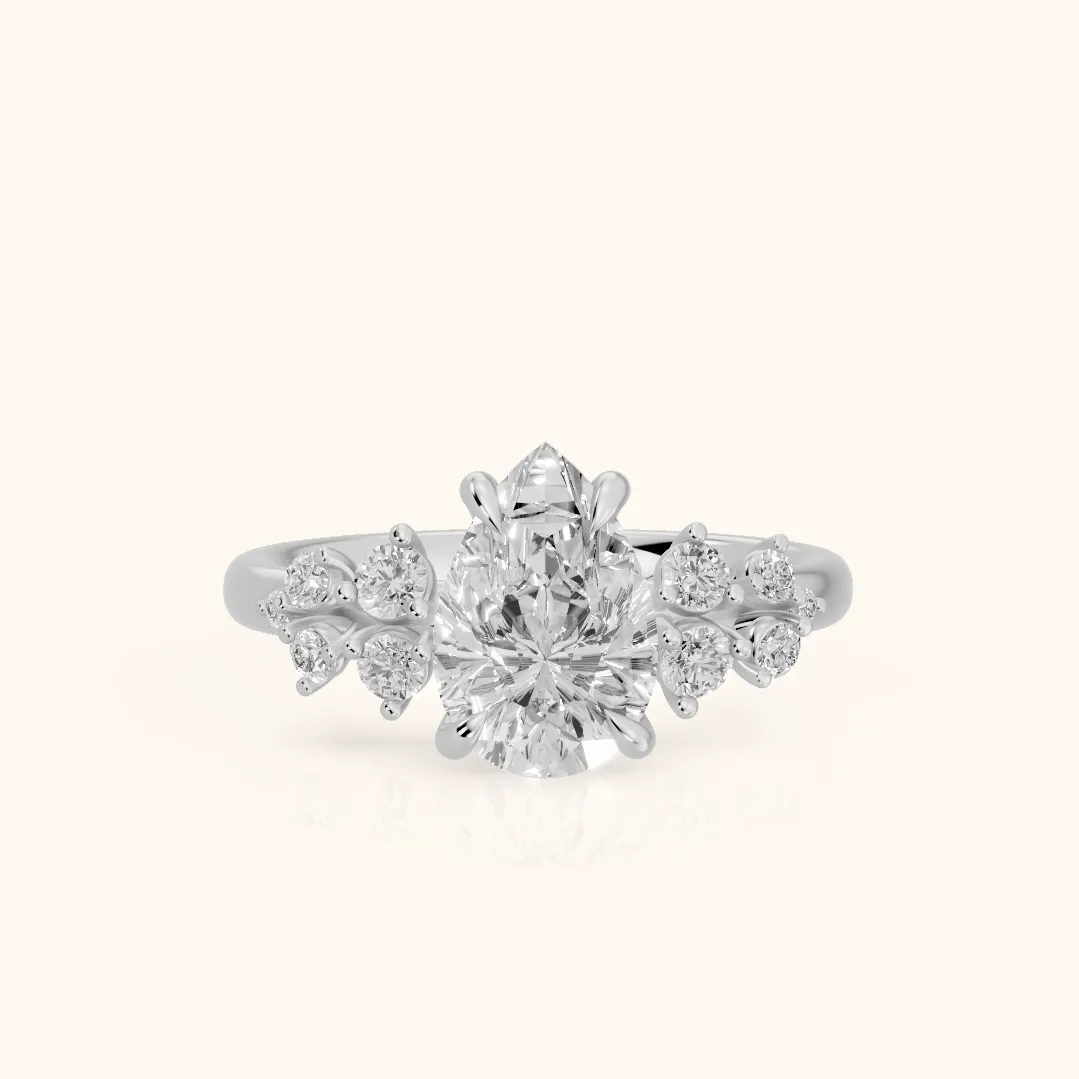 Evelina Bloom Pear Diamond Engagement Ring in Silver