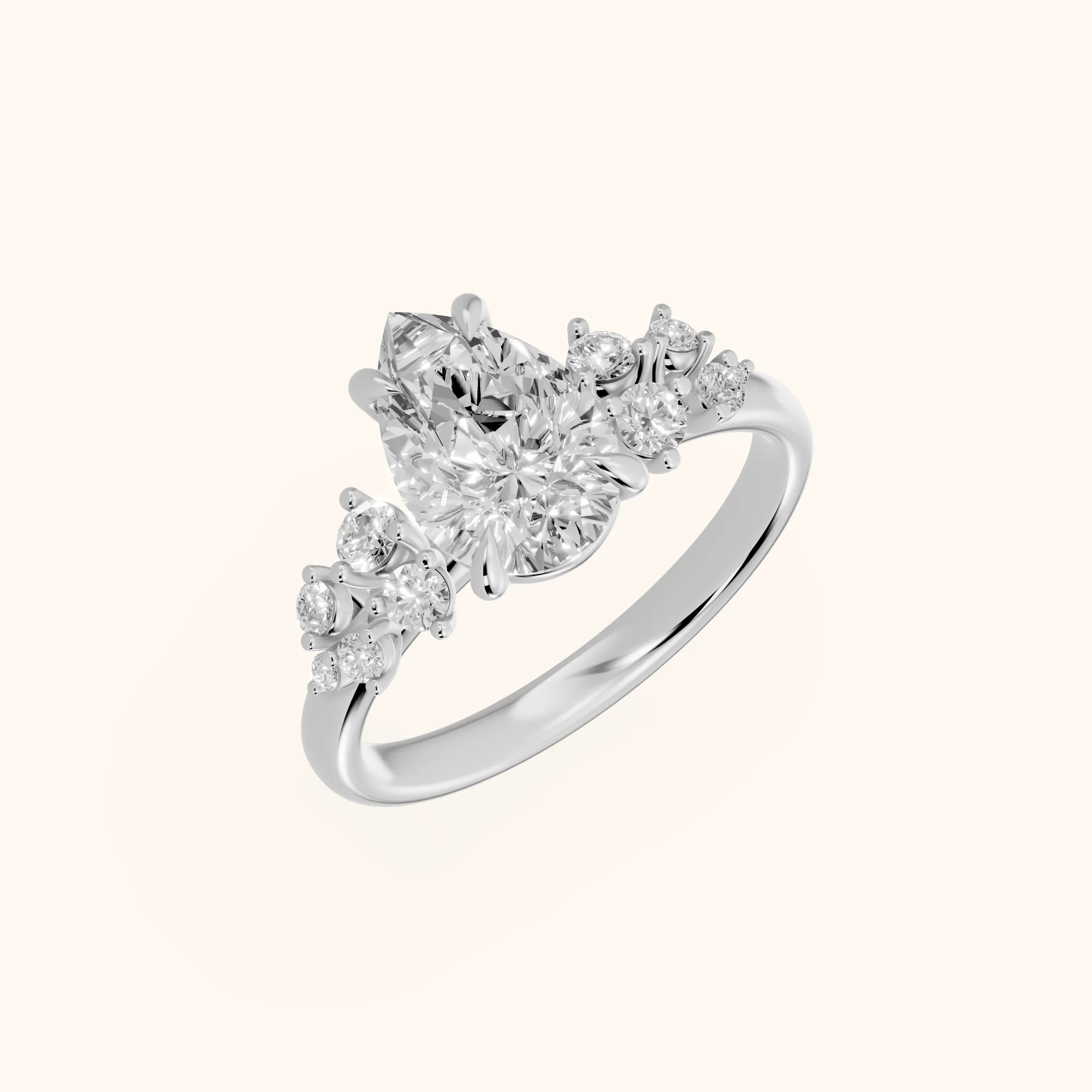 Evelina Bloom Pear Diamond Engagement Ring in Silver