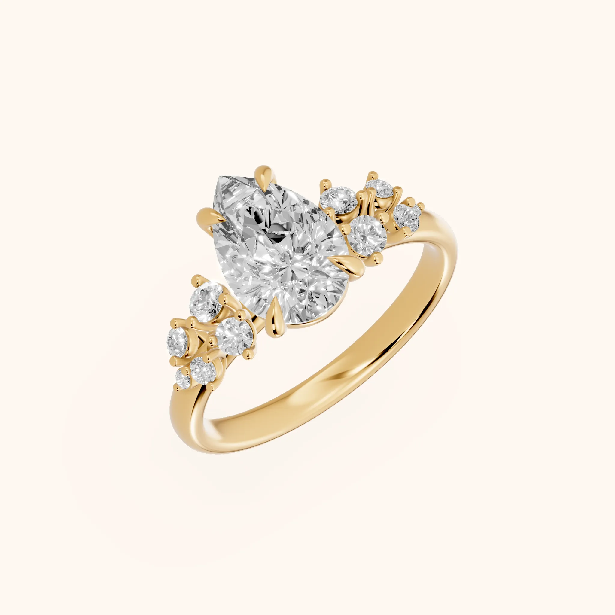 Evelina Bloom Pear Diamond Engagement Ring in Yellow Gold