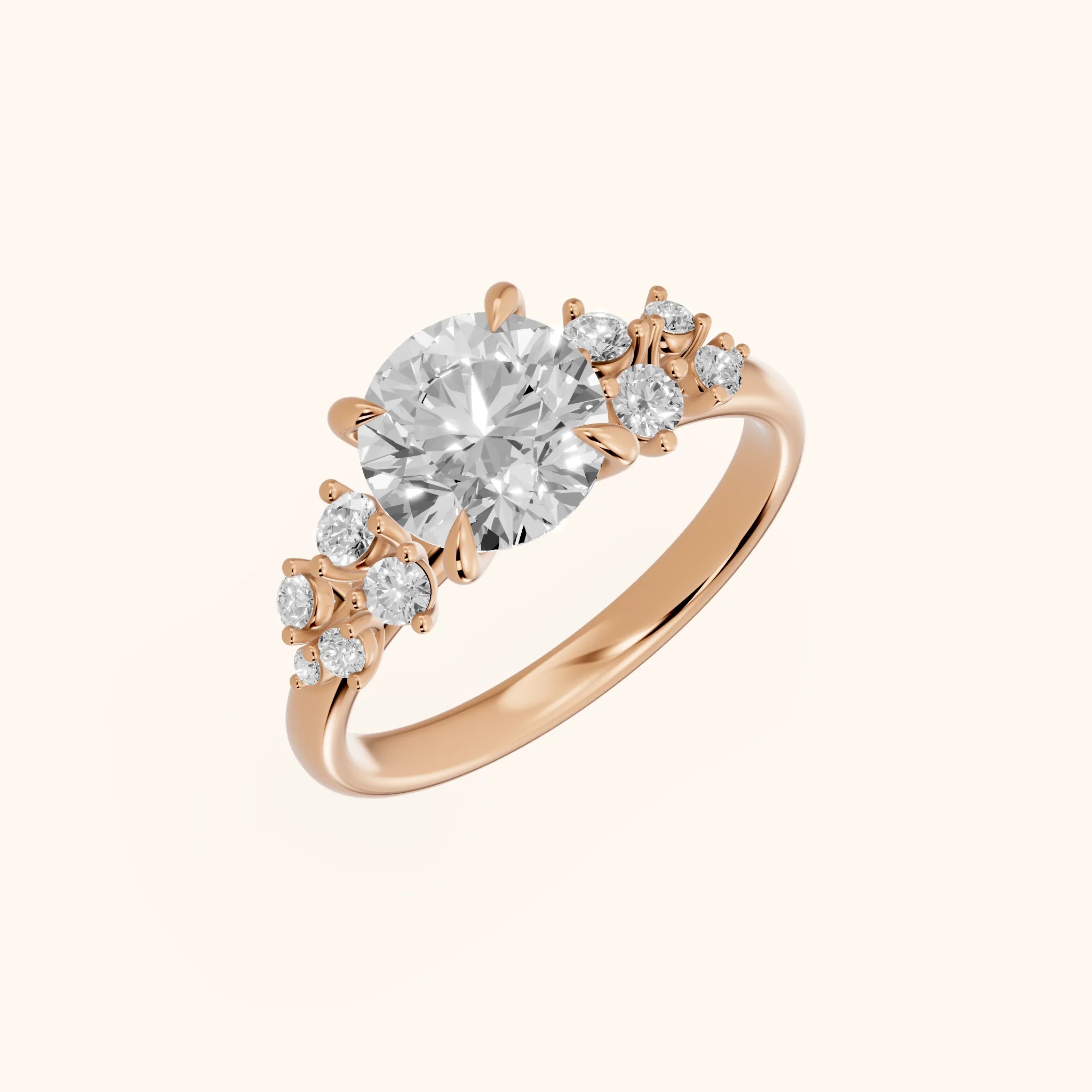 Evelina Bloom Round Diamond Engagement Ring in Rose Gold