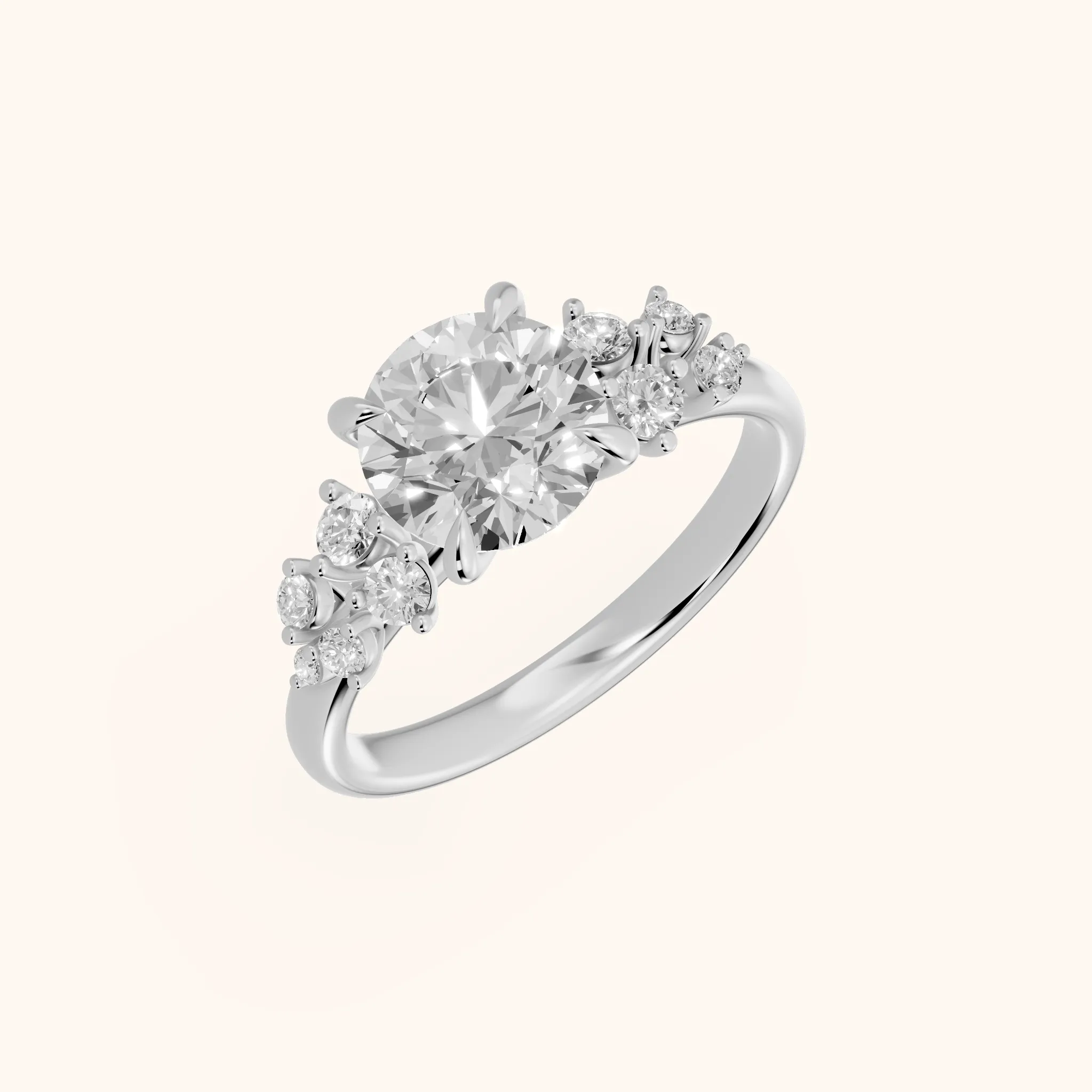 Evelina Bloom Round Diamond Engagement Ring in Platinum