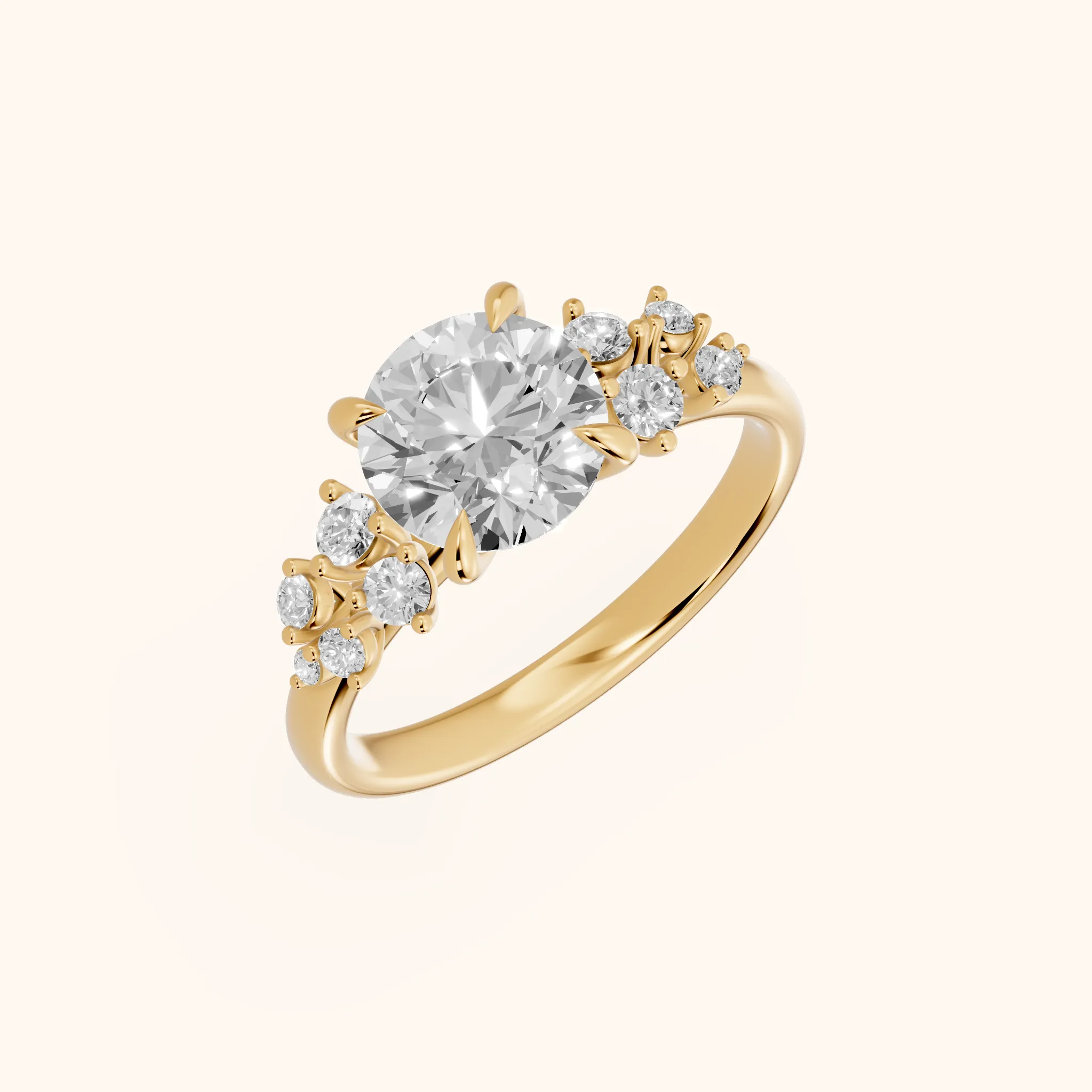 Evelina Bloom Round Diamond Engagement Ring in Yellow Gold