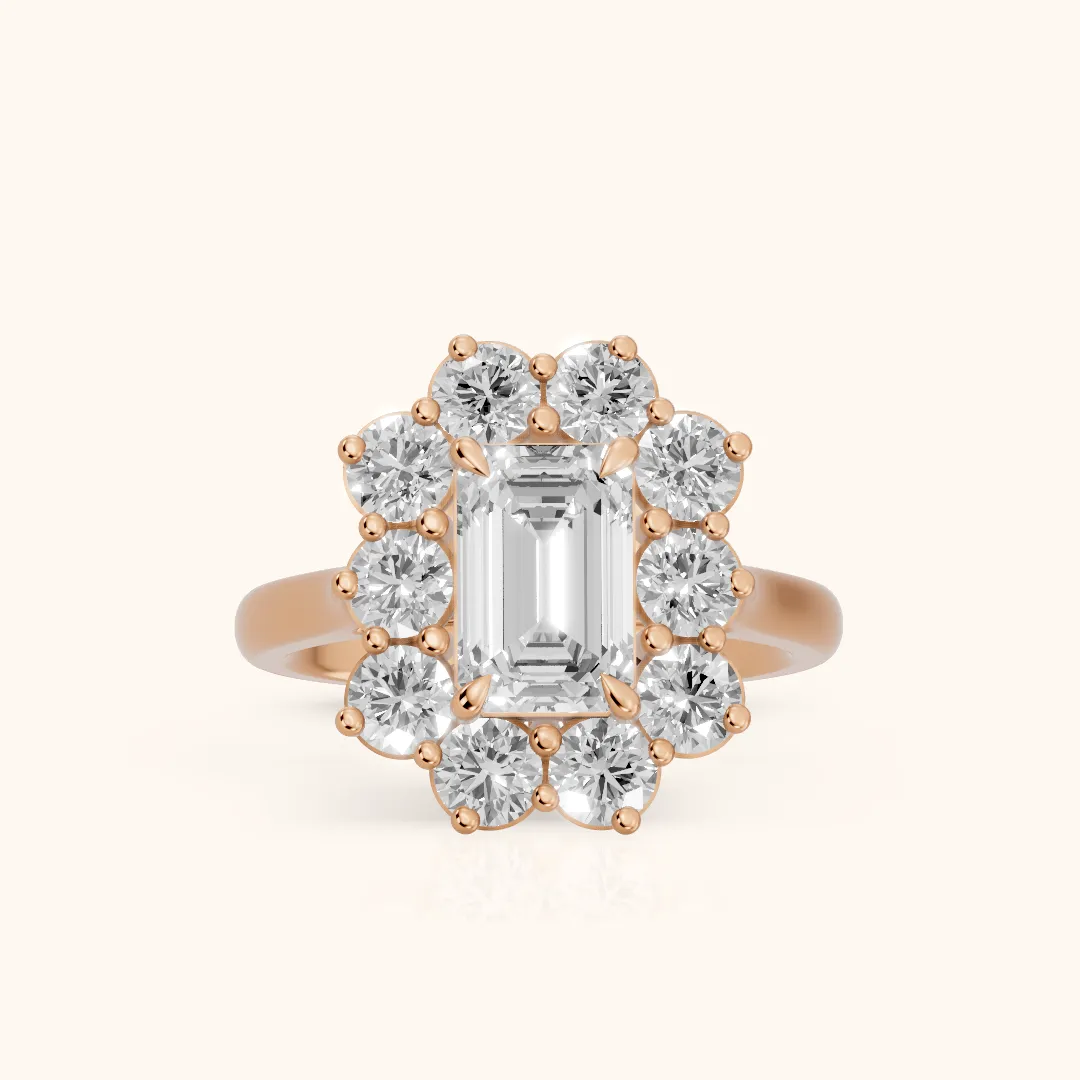 Phoebe Cluster Emerald Diamond Engagement Ring in Rose Gold — view 2