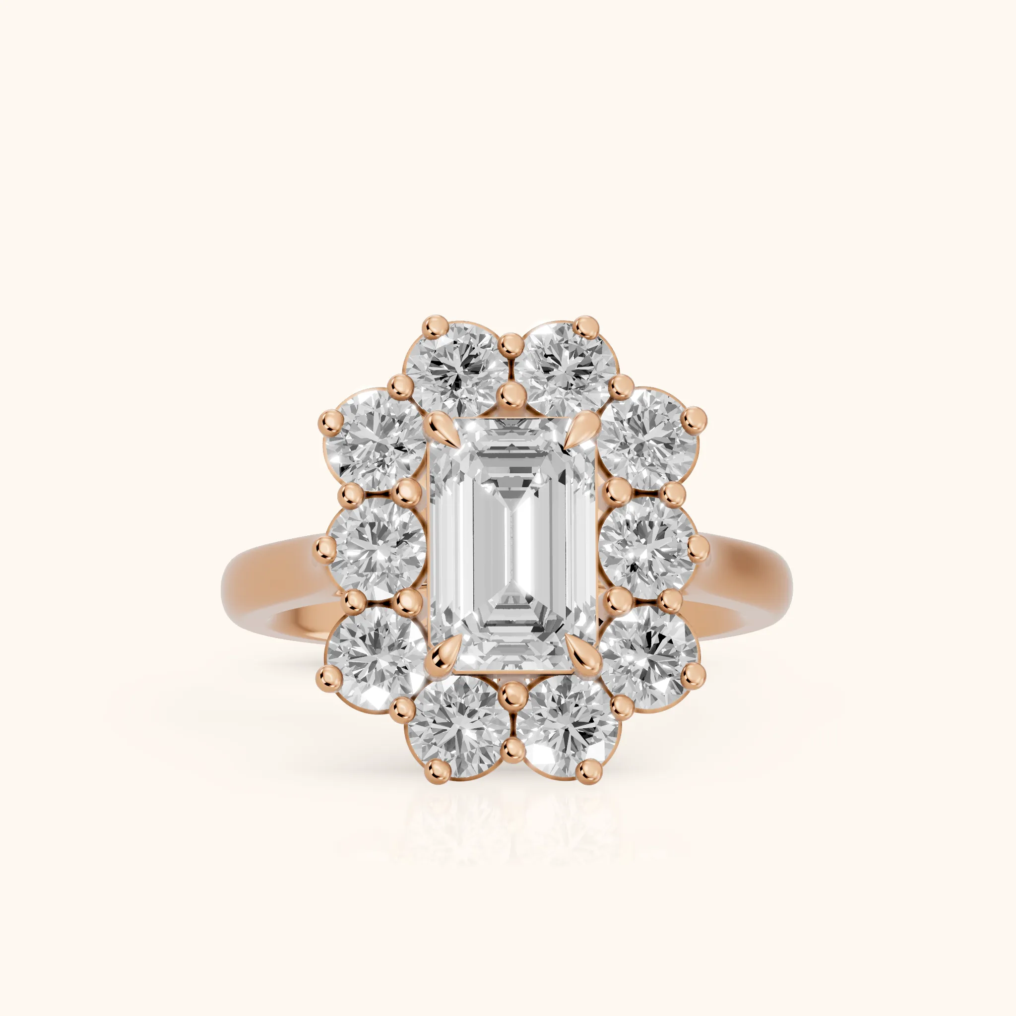Phoebe Cluster Emerald Diamond Engagement Ring in Rose Gold — view 1