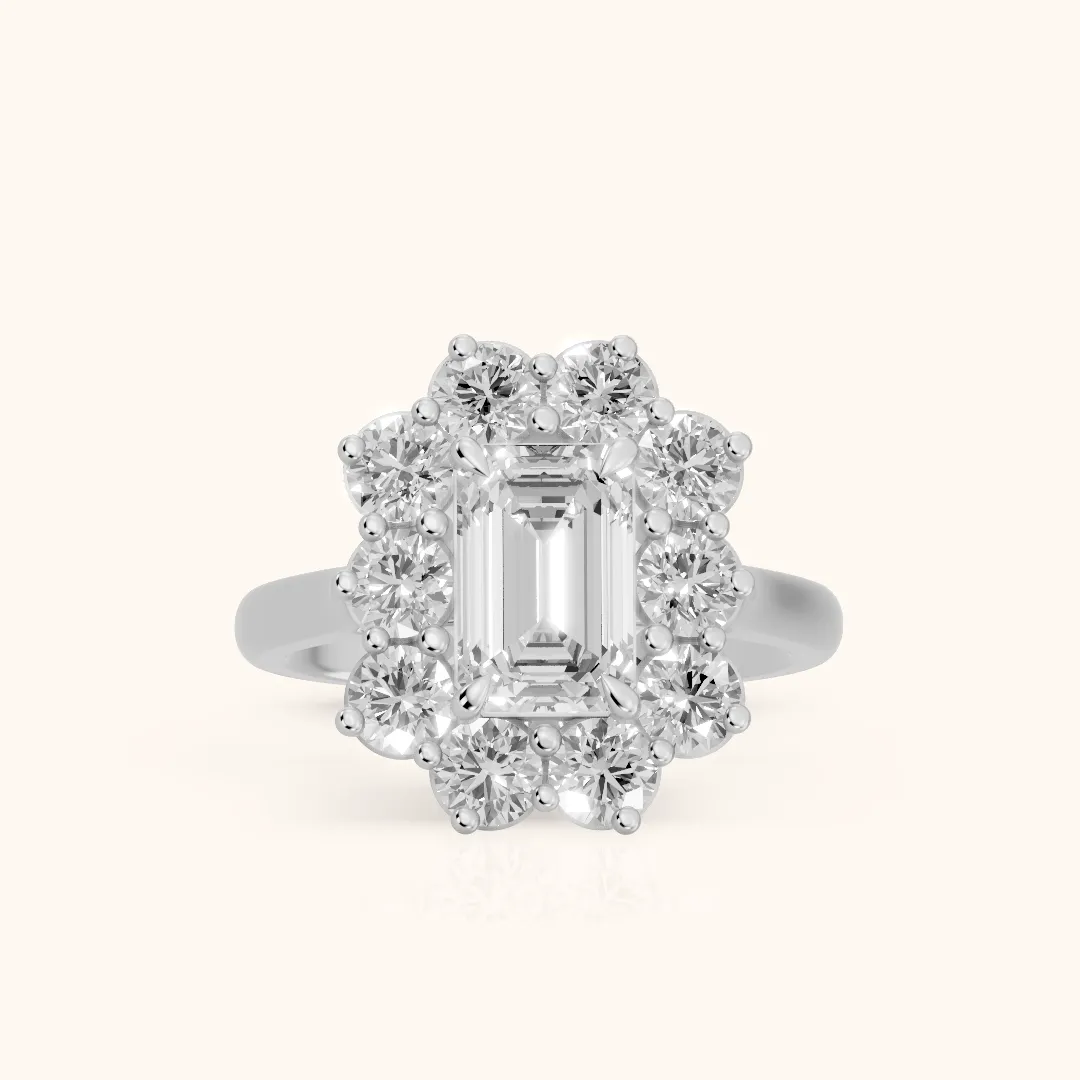 Phoebe Cluster Emerald Diamond Engagement Ring in Silver — view 2