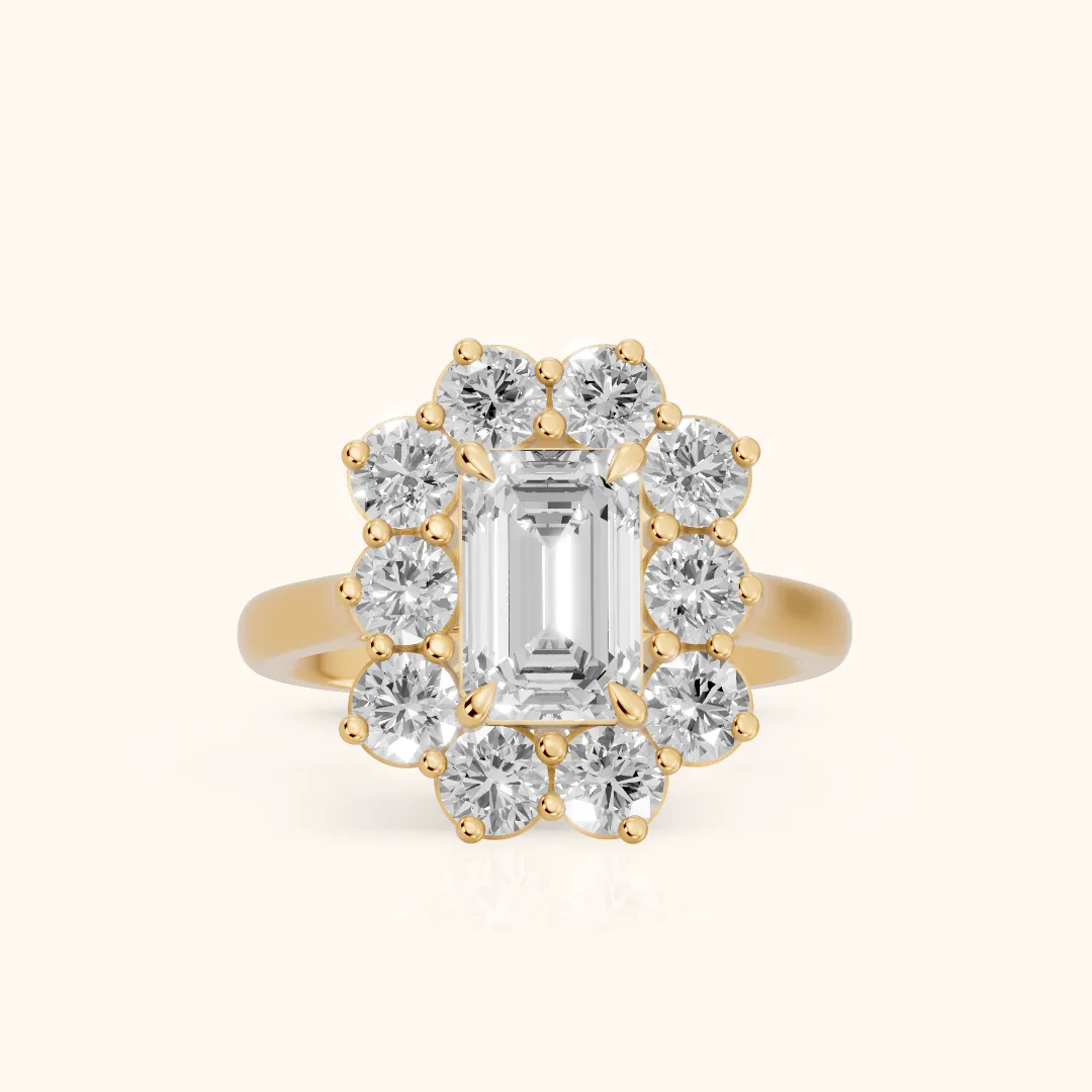 Phoebe Cluster Emerald Diamond Engagement Ring in Yellow Gold — view 2