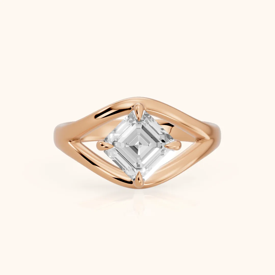 Seraphina Criss Cross Asscher Diamond Engagement Ring in Rose Gold