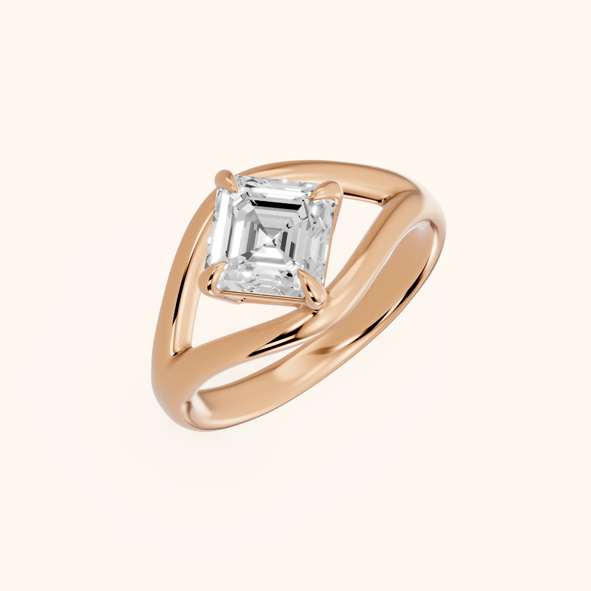 Seraphina Criss Cross Asscher Diamond Engagement Ring in Rose Gold