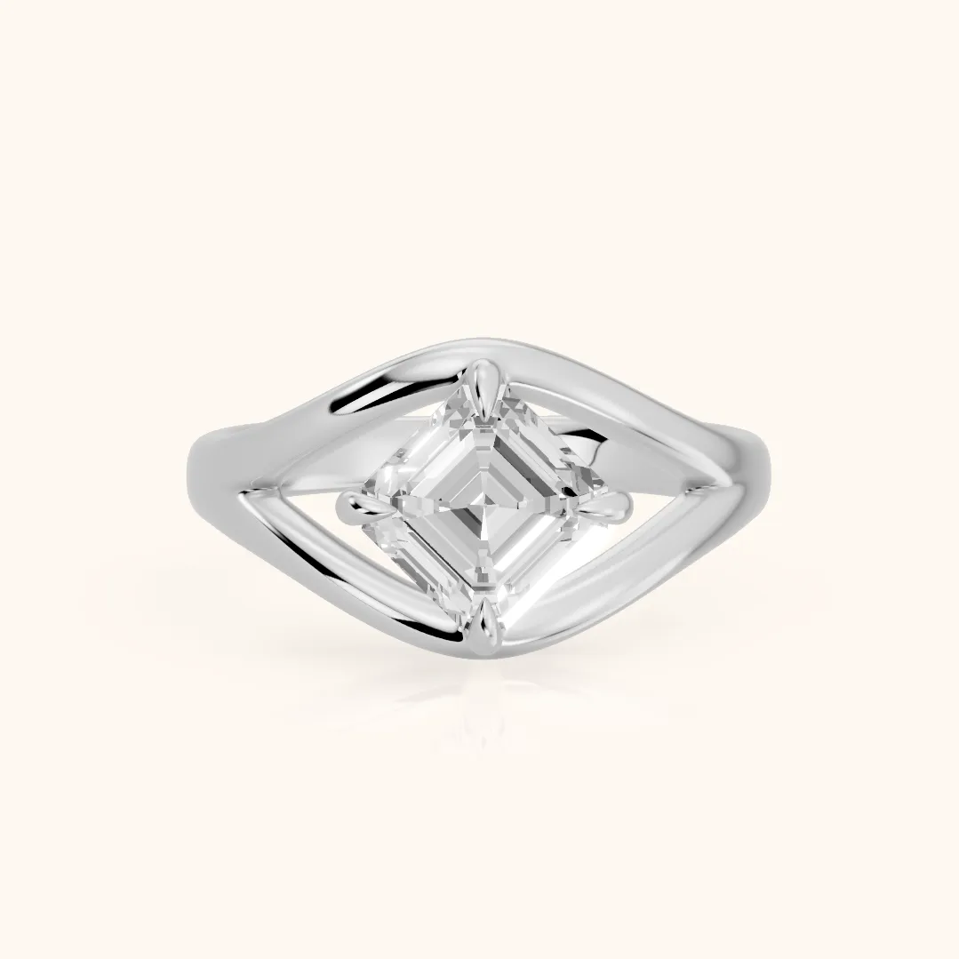 Seraphina Criss Cross Asscher Diamond Engagement Ring in Silver