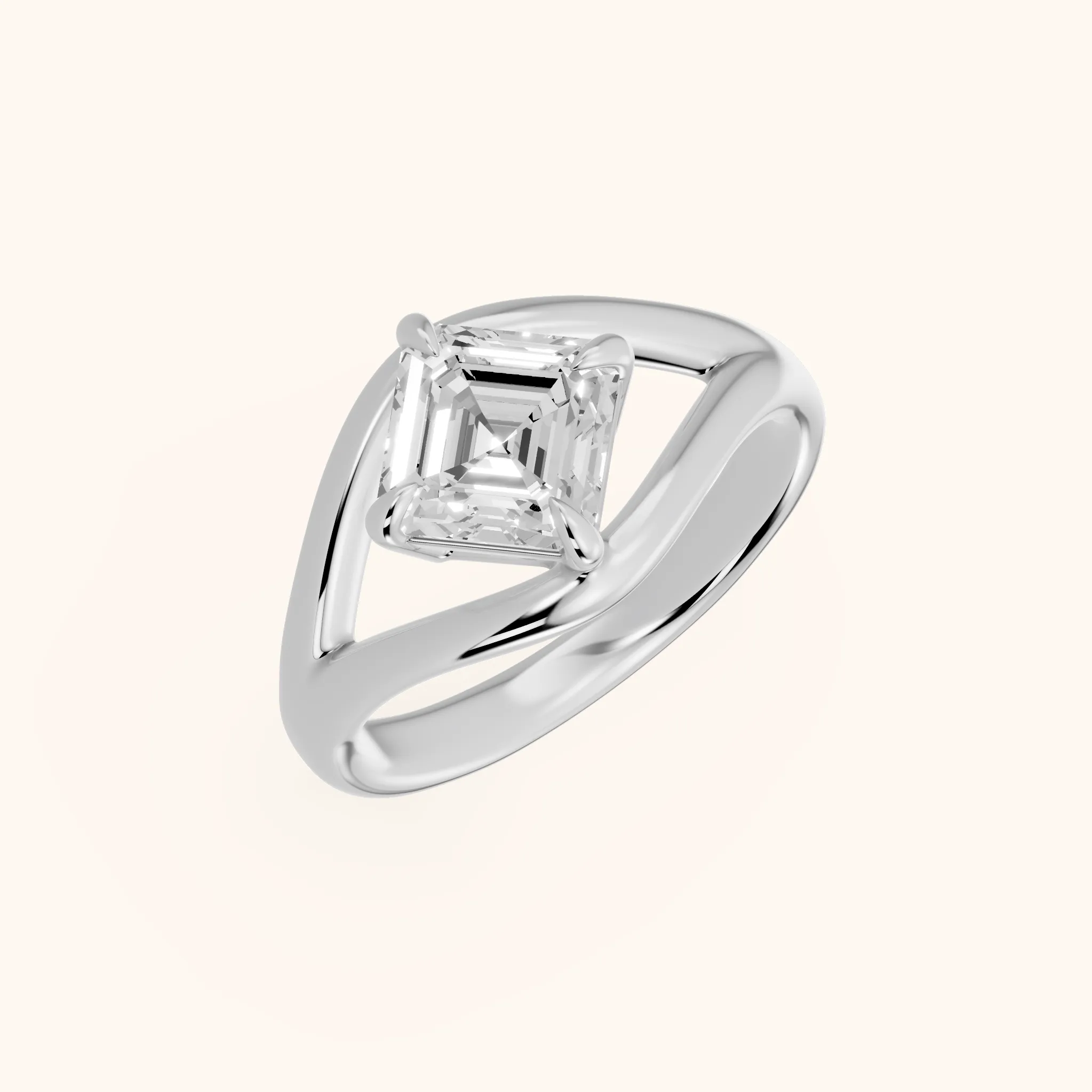 Seraphina Criss Cross Asscher Diamond Engagement Ring in Silver