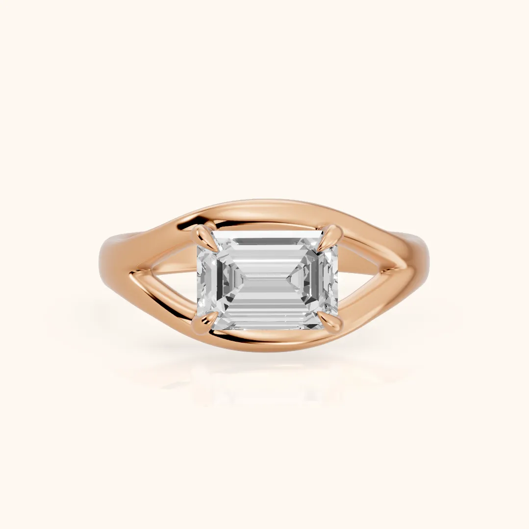 Seraphina Criss Cross Emerald Diamond Engagement Ring in Rose Gold