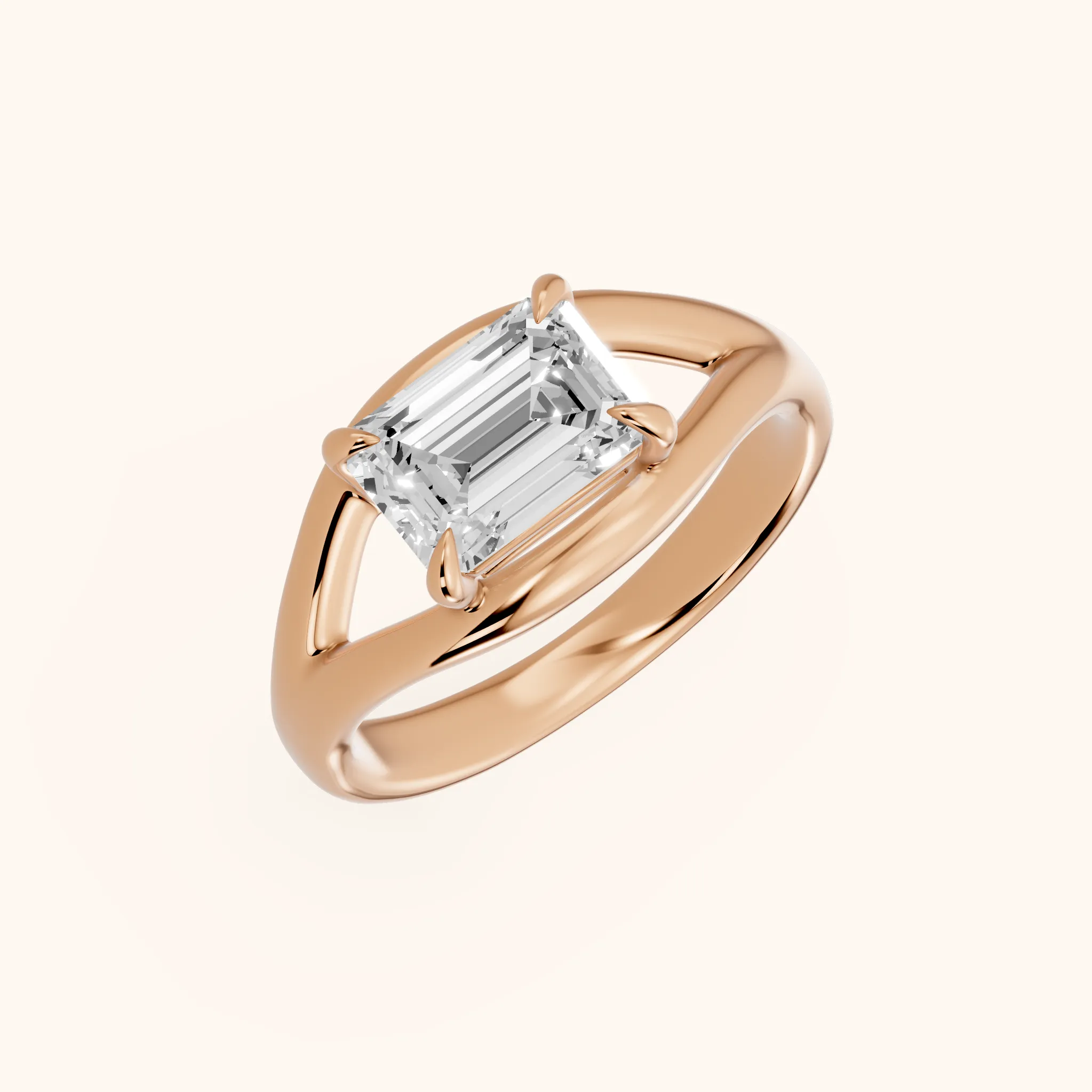 Seraphina Criss Cross Emerald Diamond Engagement Ring in Rose Gold