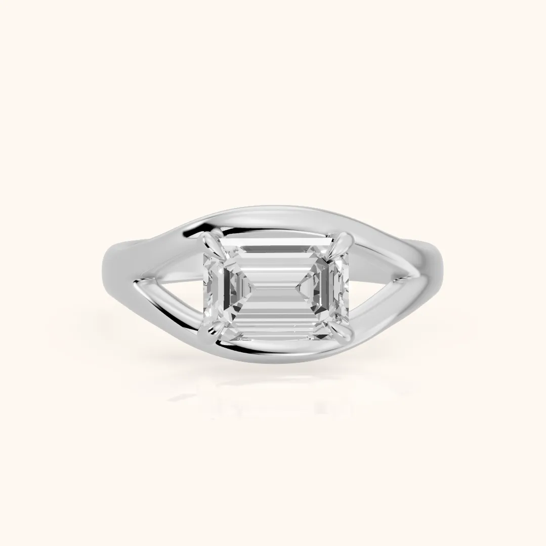 Seraphina Criss Cross Emerald Diamond Engagement Ring in Platinum