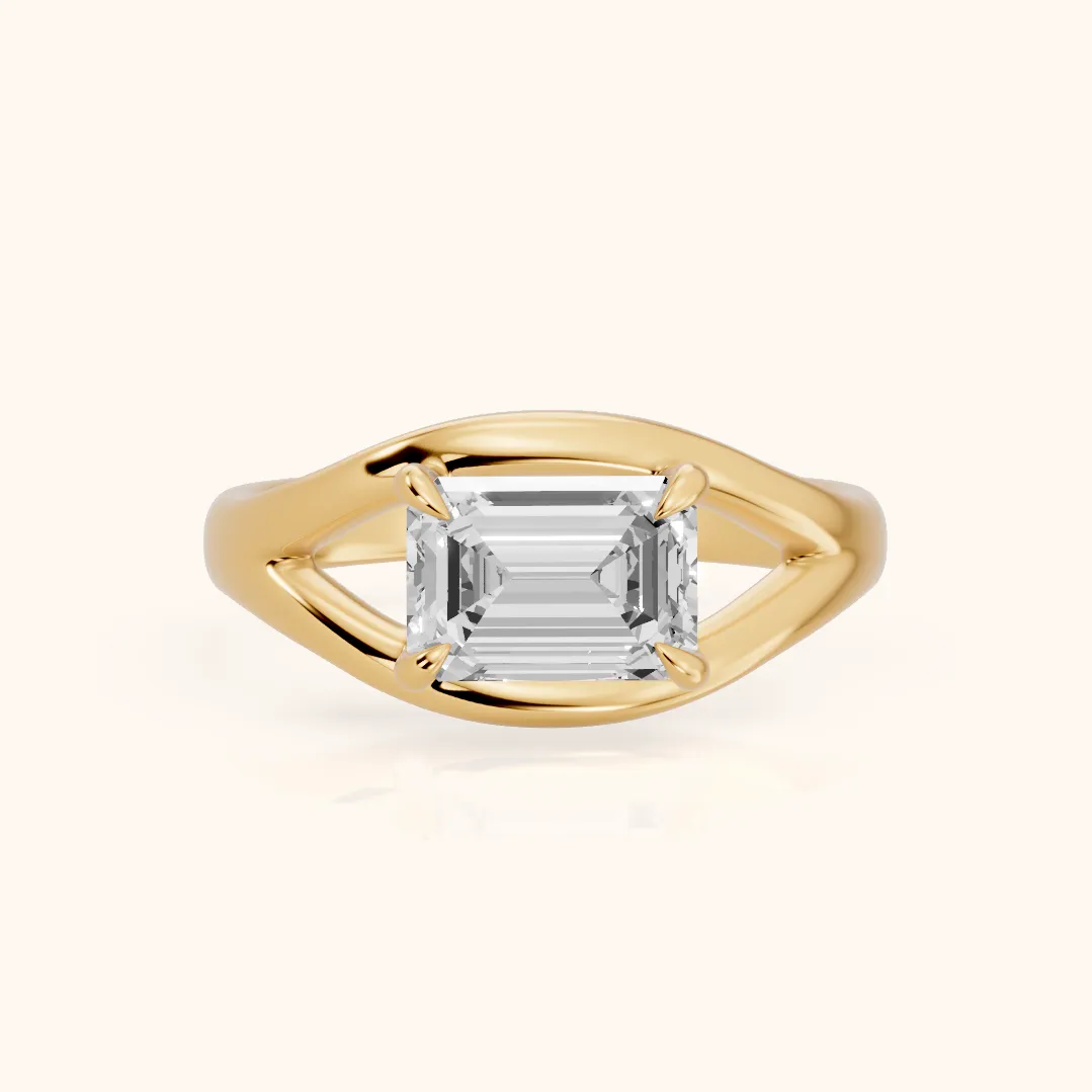 Seraphina Criss Cross Emerald Diamond Engagement Ring in Yellow Gold