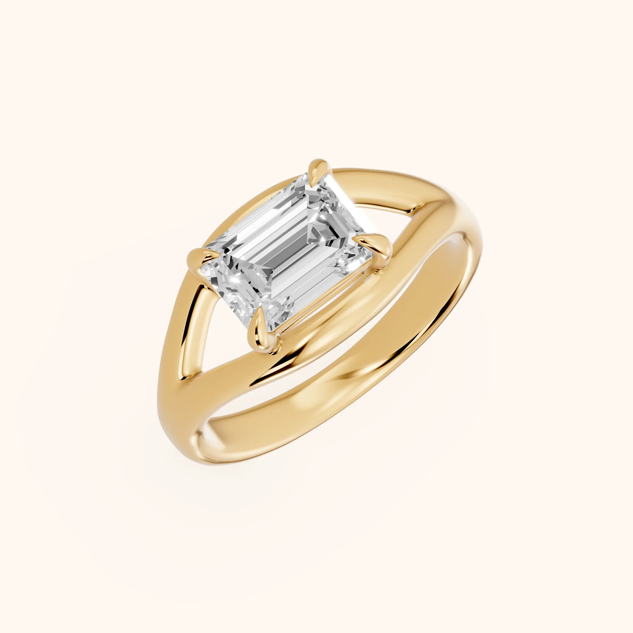 Seraphina Criss Cross Emerald Diamond Engagement Ring in Yellow Gold