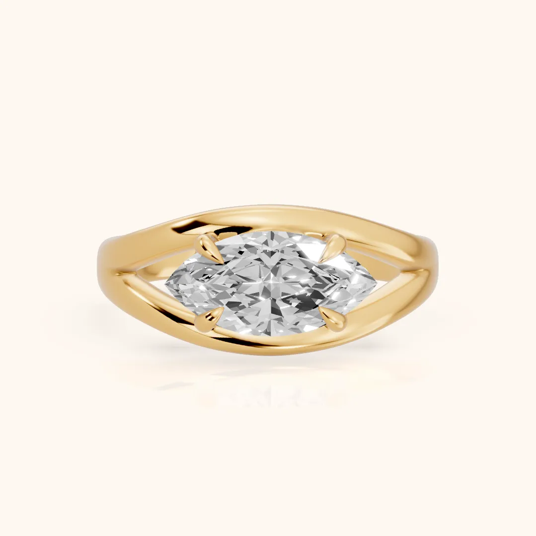 Seraphina Criss Cross Marquise Diamond Engagement Ring in Yellow Gold