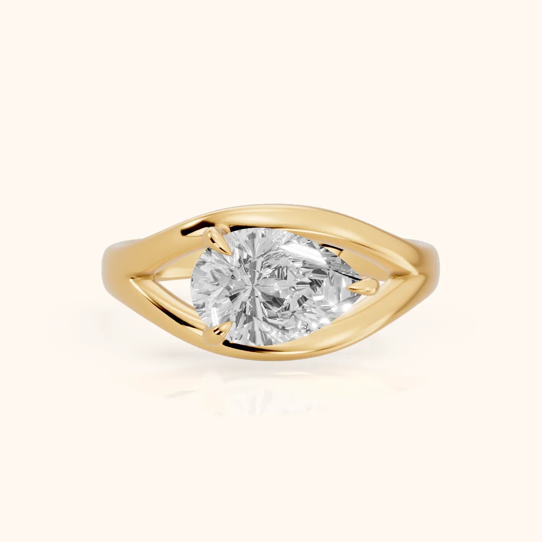 Seraphina Criss Cross Pear Diamond Engagement Ring in Yellow Gold